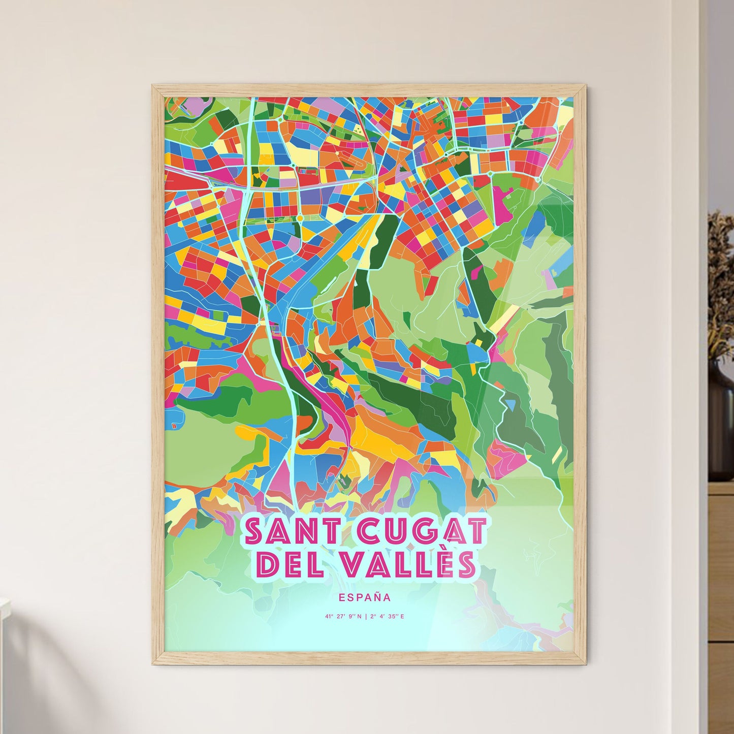 Colorful SANT CUGAT DEL VALLÈS SPAIN Fine Art Map Crazy Colors