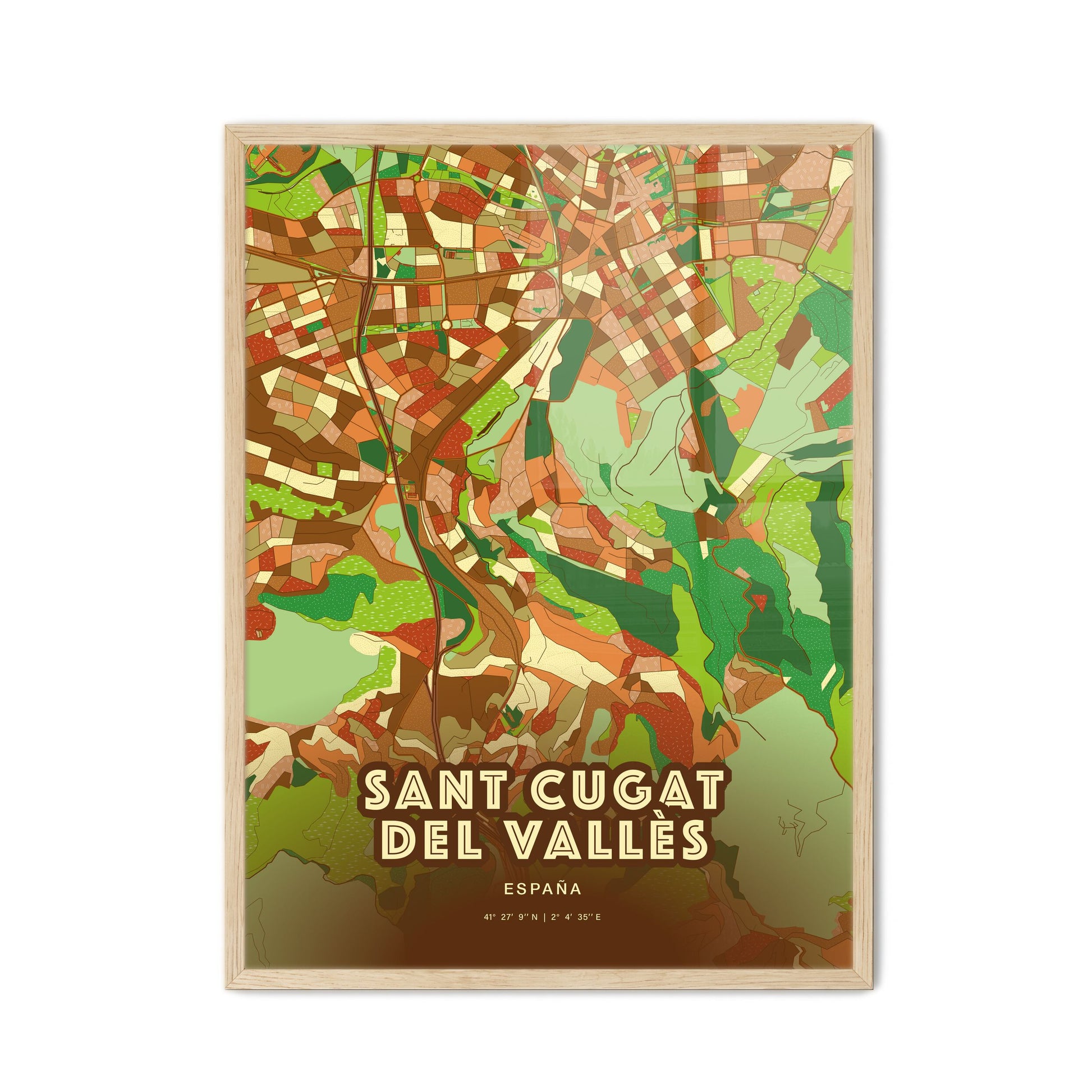 Colorful SANT CUGAT DEL VALLÈS SPAIN Fine Art Map Farmhouse