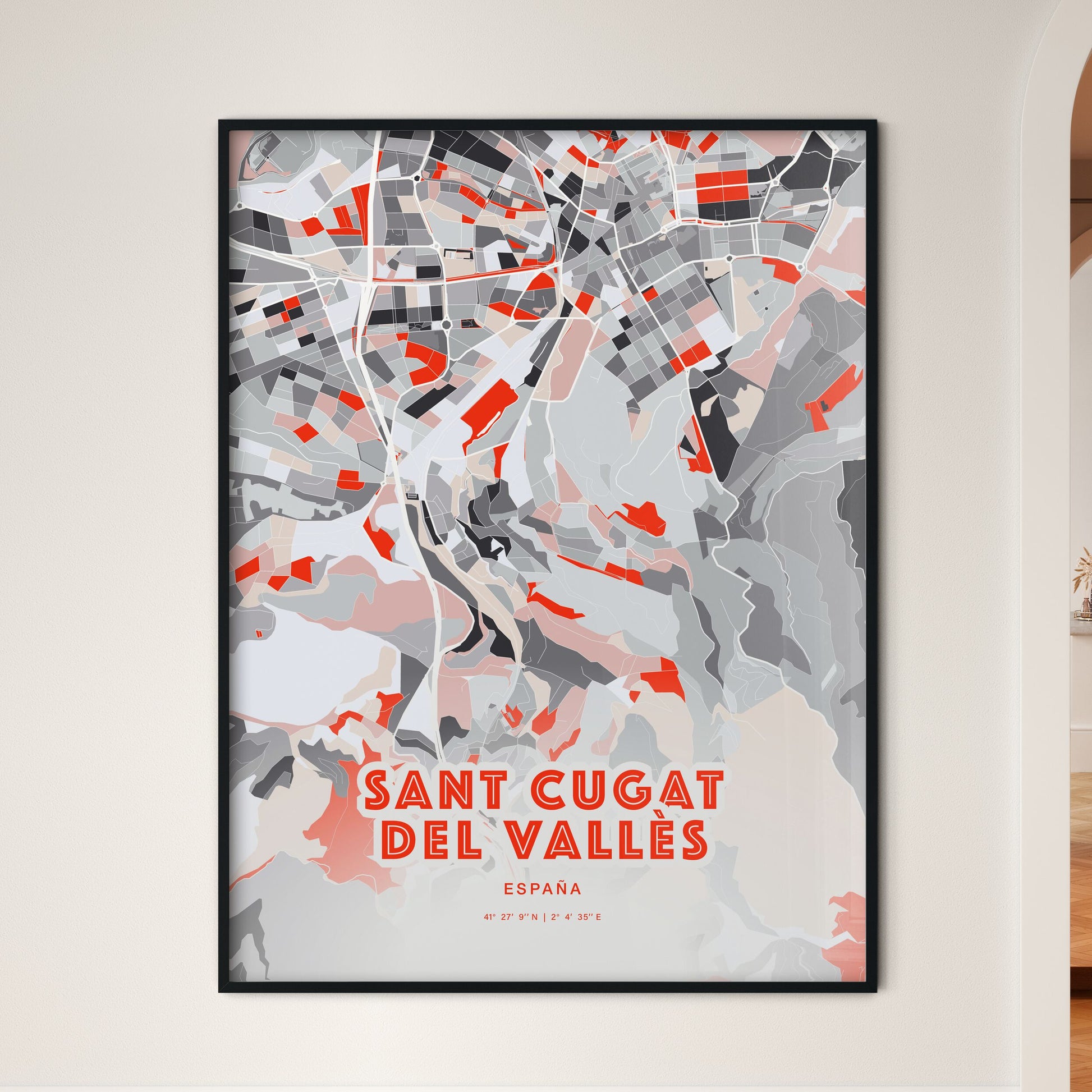 Colorful SANT CUGAT DEL VALLÈS SPAIN Fine Art Map Modern