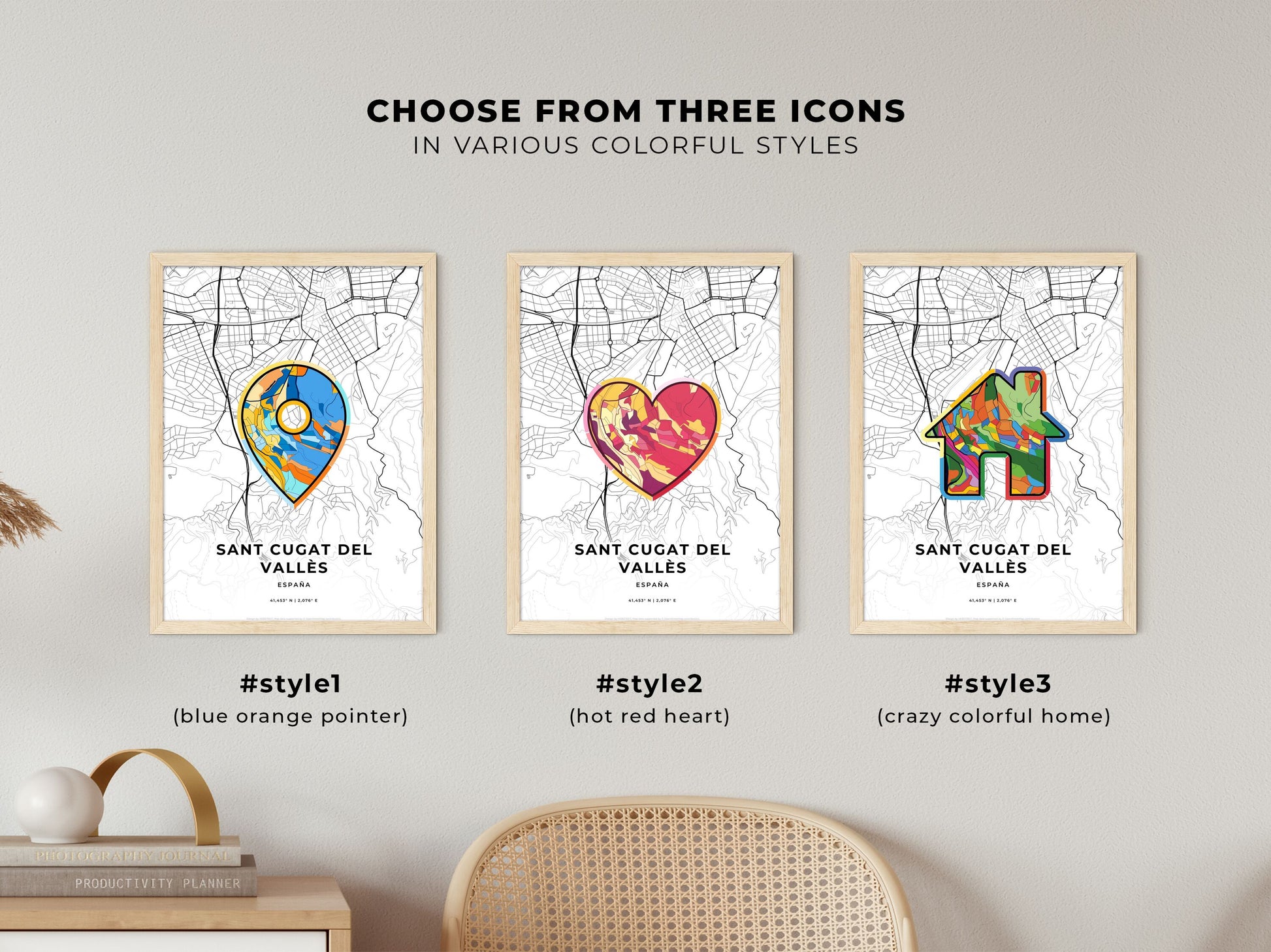 Sant Cugat Del Vallès Spain maps with colorful icons