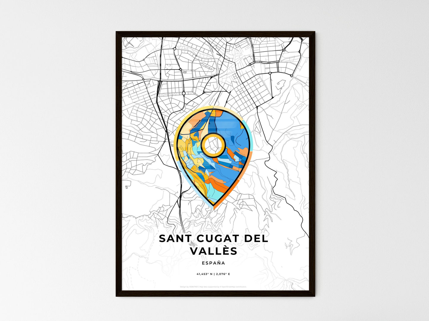 Sant Cugat Del Vallès Spain wedding art map with pointer icon