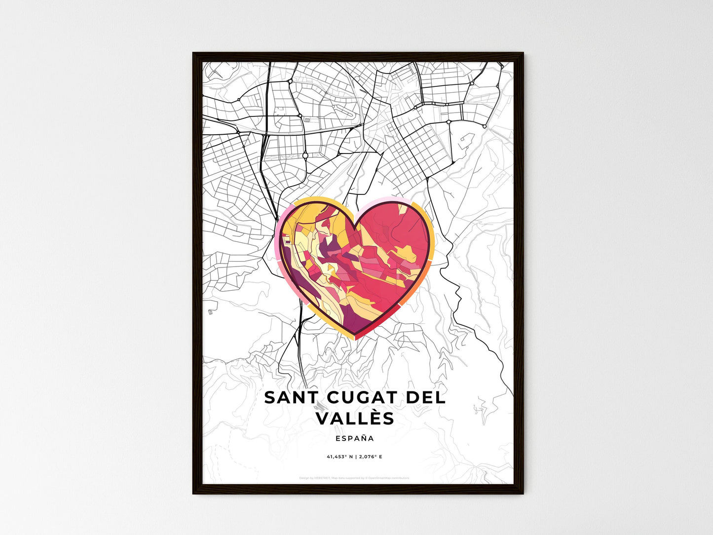 Sant Cugat Del Vallès Spain wedding art map with heart icon