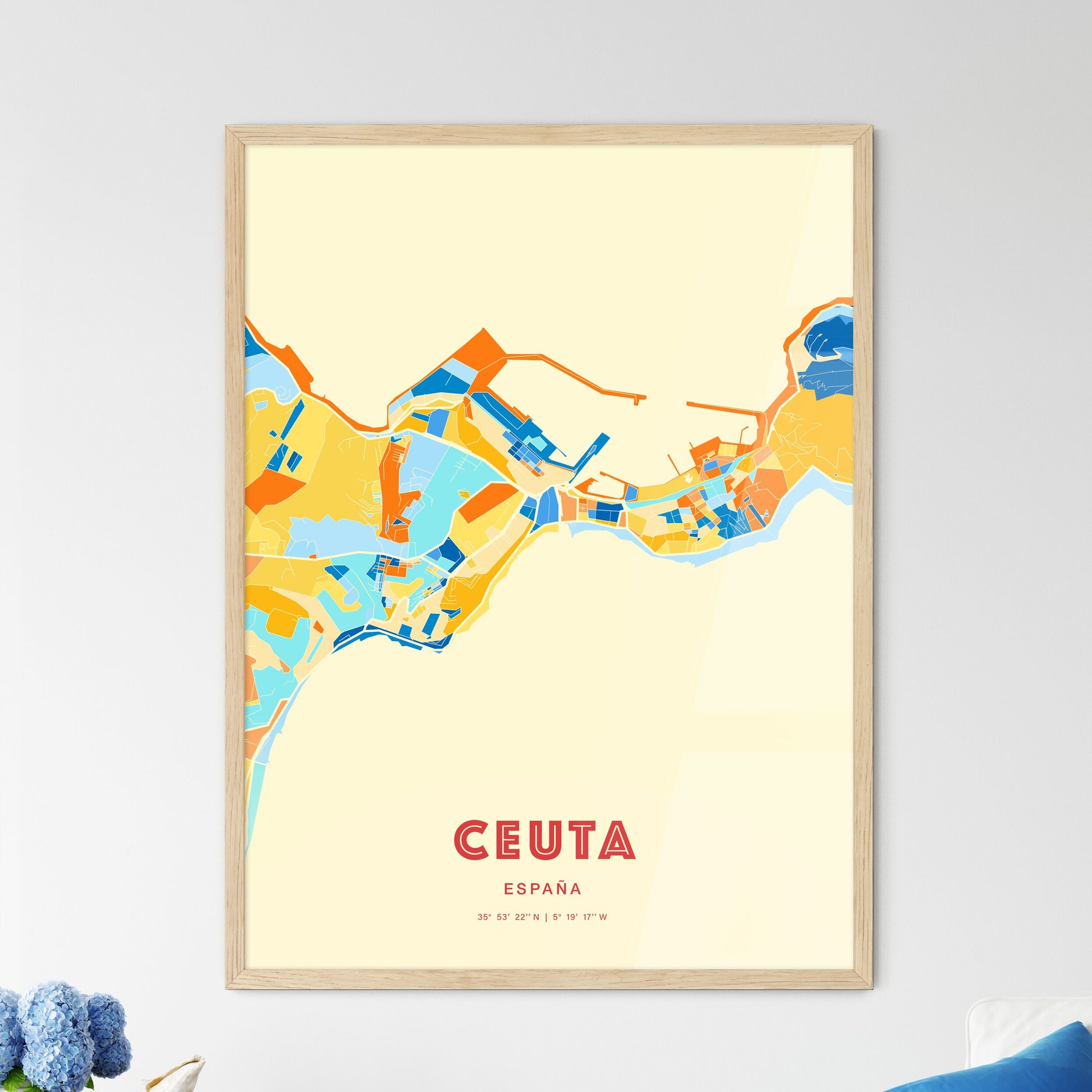 Colorful CEUTA SPAIN Fine Art Map Blue Orange