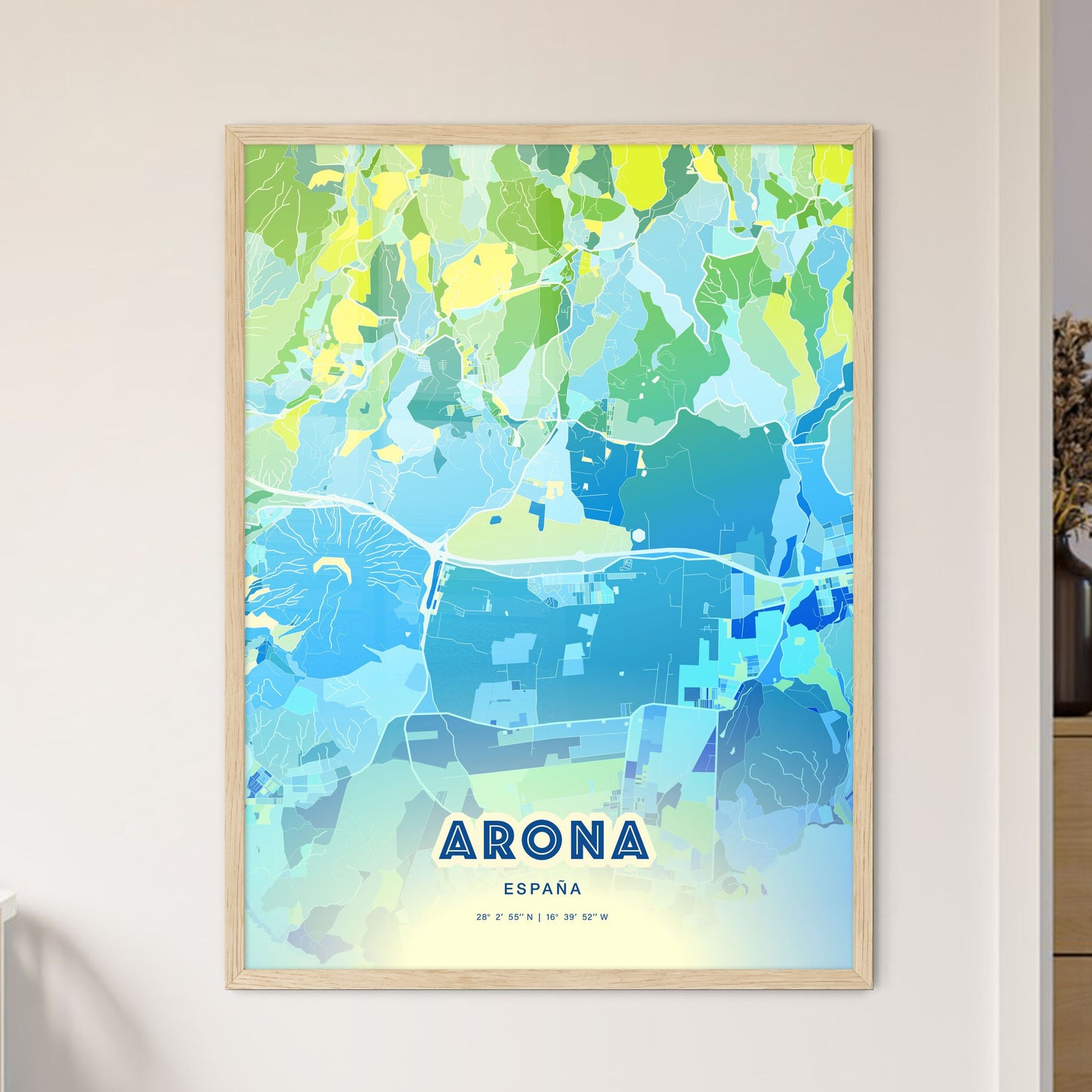 Colorful ARONA SPAIN Fine Art Map Cool Blue