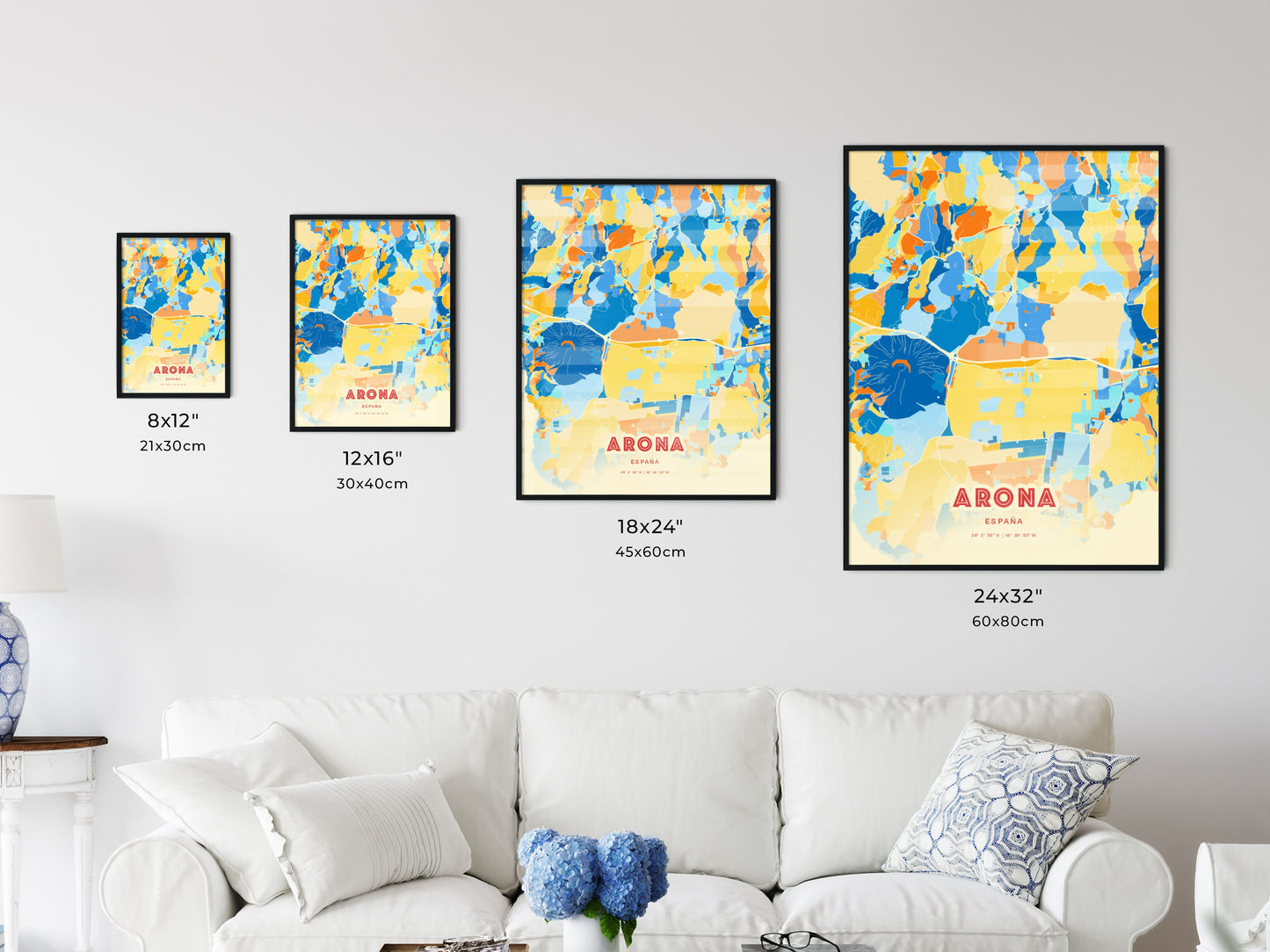 Colorful ARONA SPAIN Fine Art Map Blue Orange