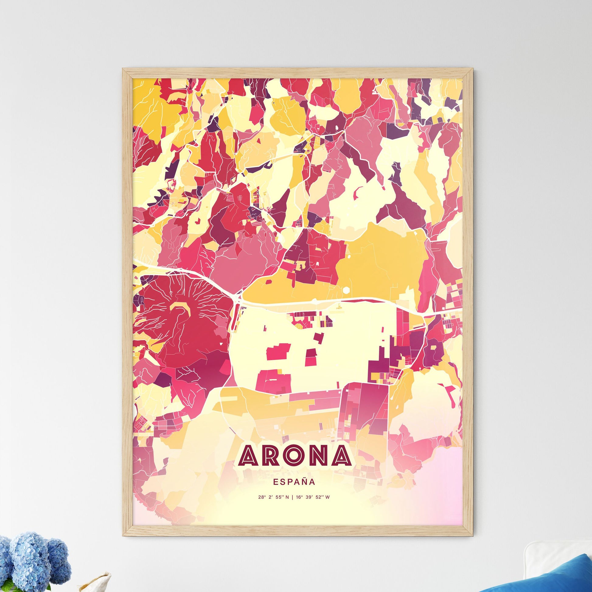 Colorful ARONA SPAIN Fine Art Map Hot Red