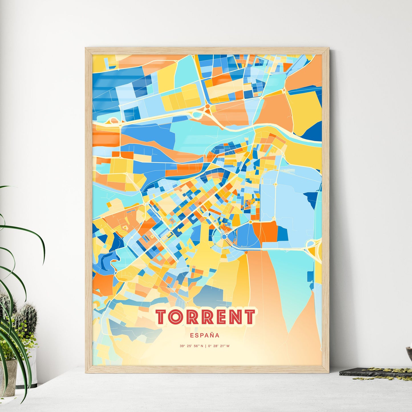 Colorful TORRENT SPAIN Fine Art Map Blue Orange