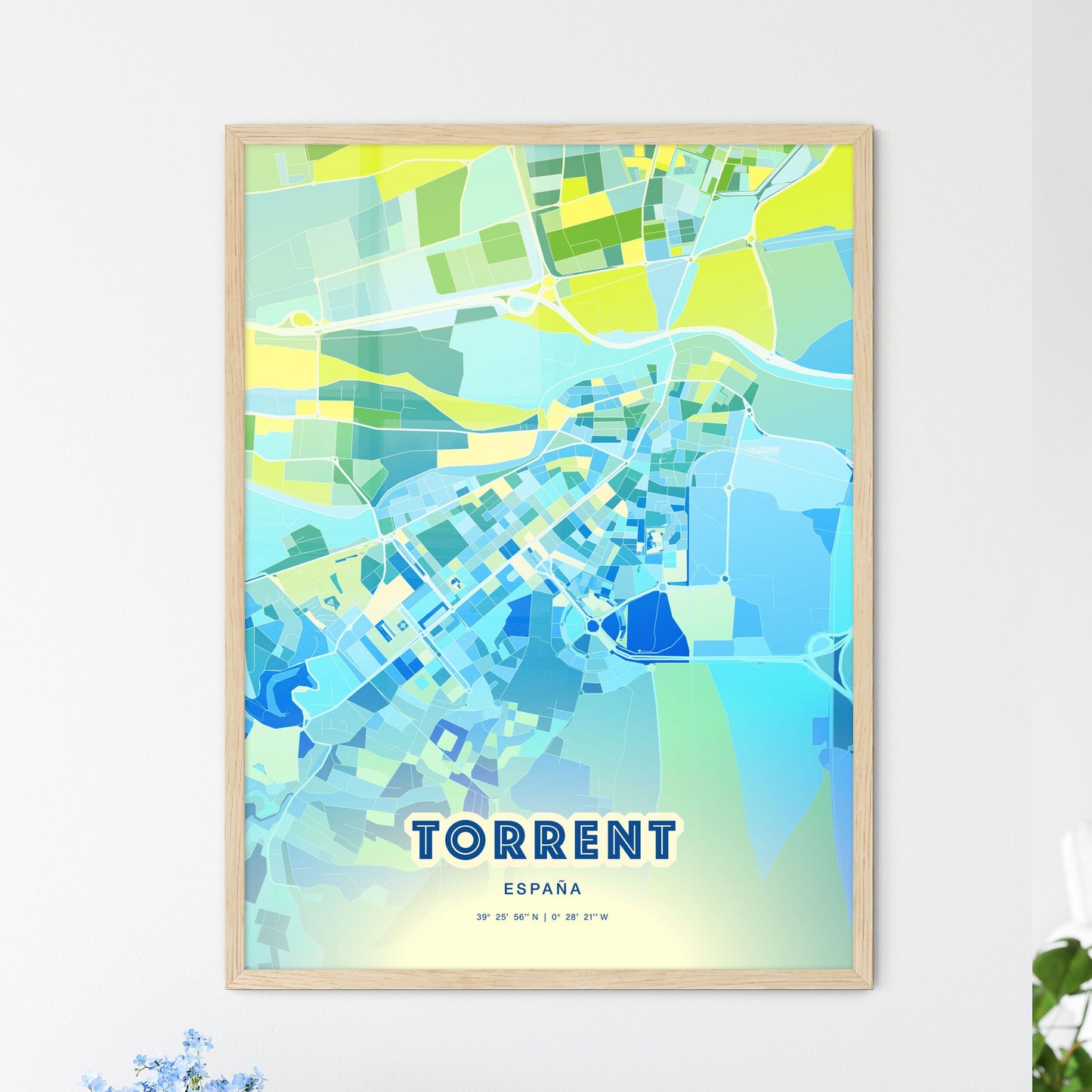 Colorful TORRENT SPAIN Fine Art Map Cool Blue