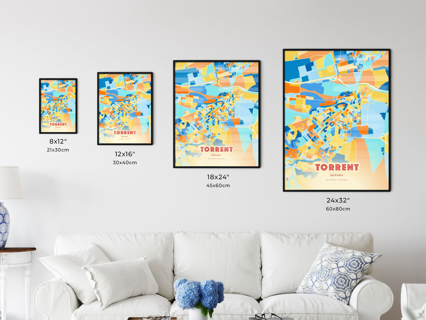 Colorful TORRENT SPAIN Fine Art Map Blue Orange