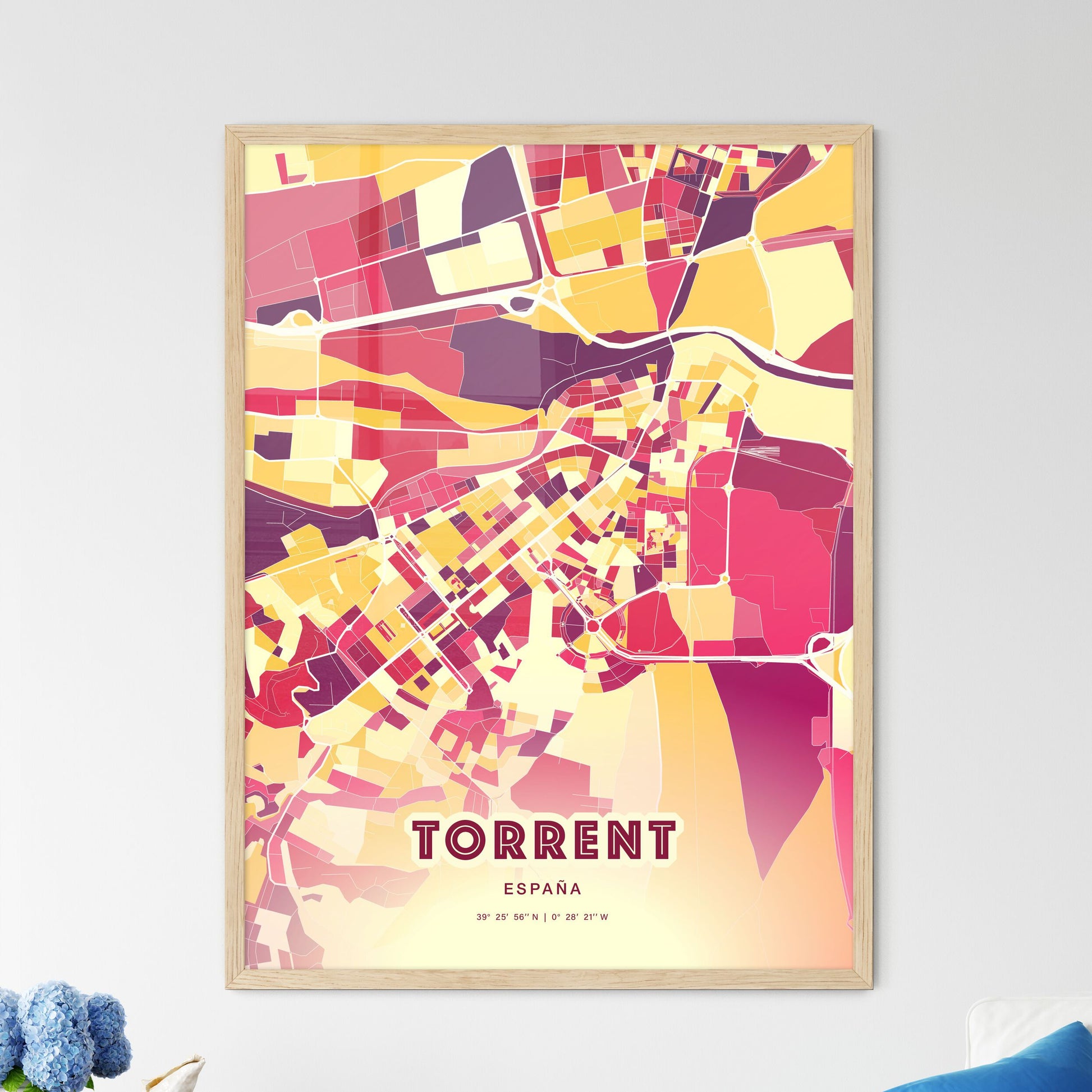 Colorful TORRENT SPAIN Fine Art Map Hot Red