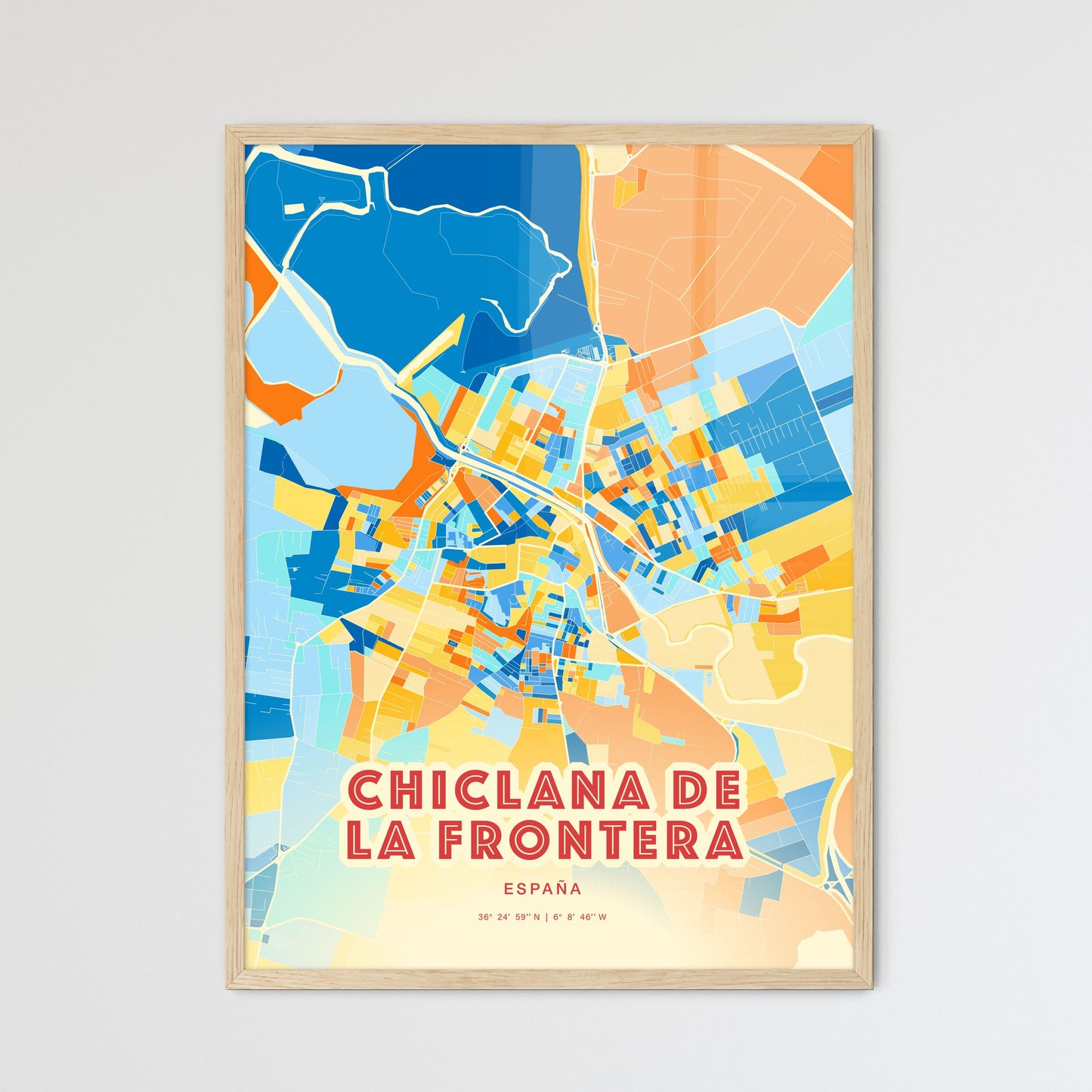 Colorful CHICLANA DE LA FRONTERA SPAIN Fine Art Map Blue Orange