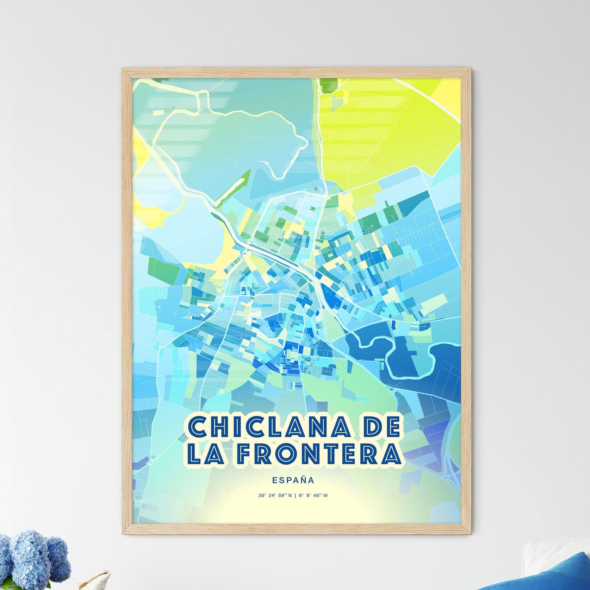 Colorful CHICLANA DE LA FRONTERA SPAIN Fine Art Map Cool Blue