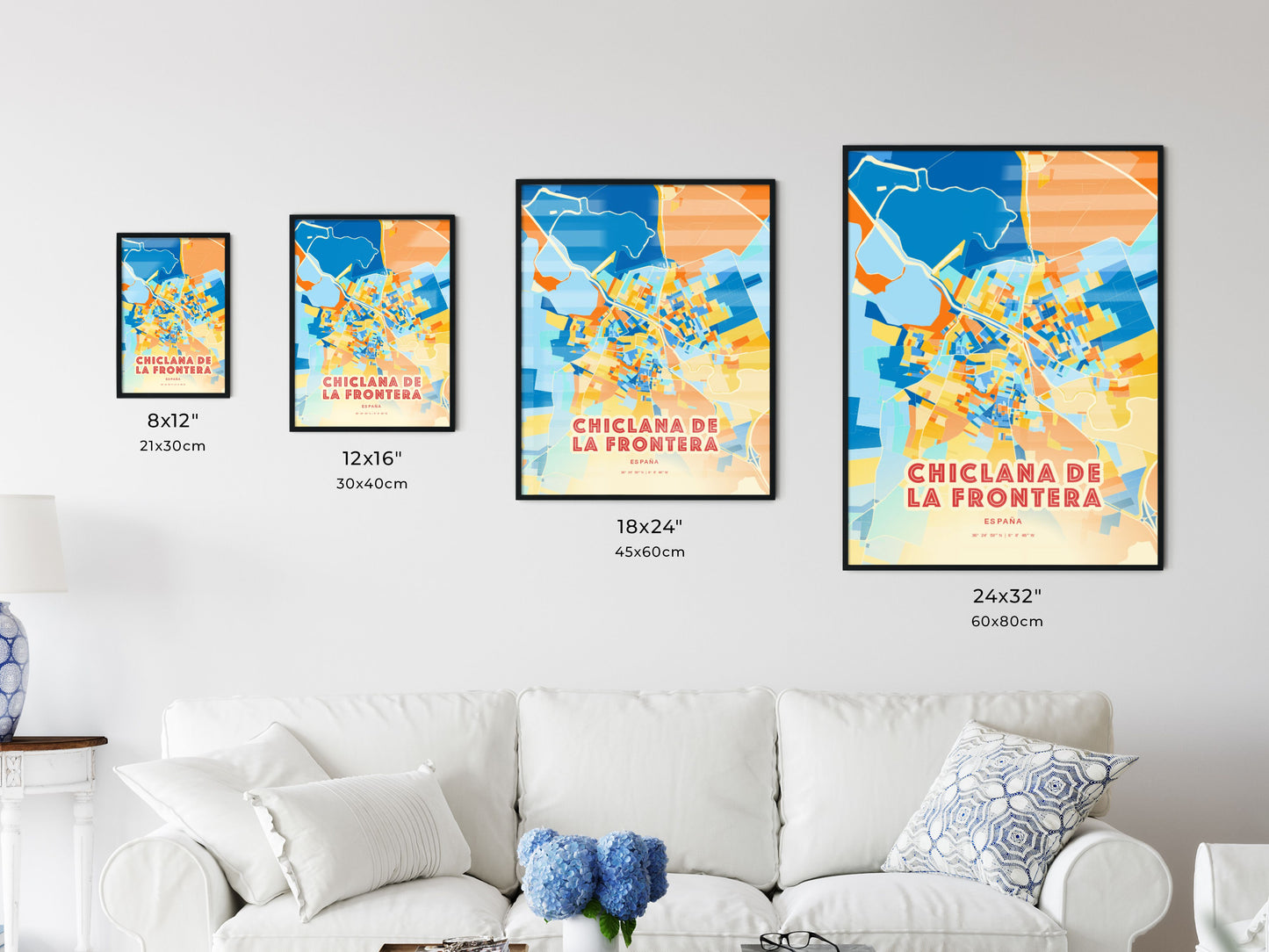 Colorful CHICLANA DE LA FRONTERA SPAIN Fine Art Map Blue Orange