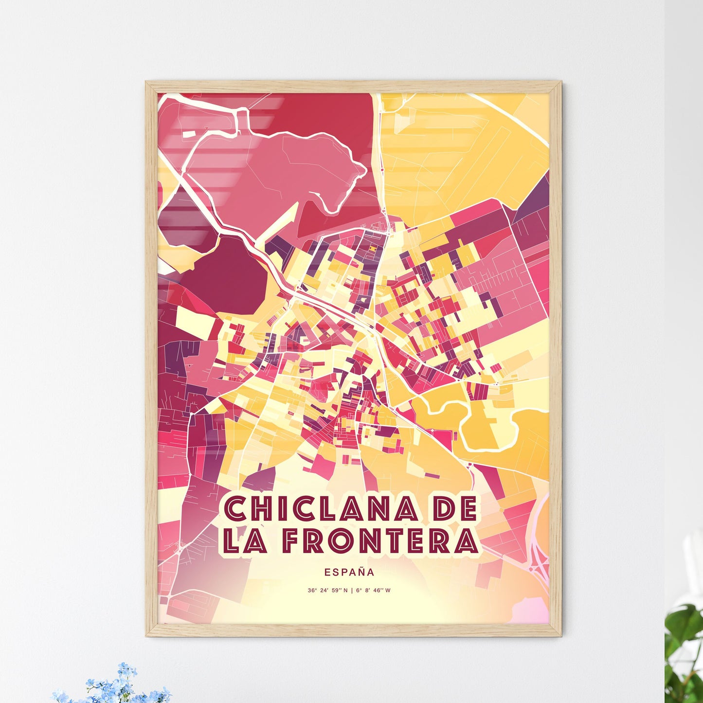 Colorful CHICLANA DE LA FRONTERA SPAIN Fine Art Map Hot Red