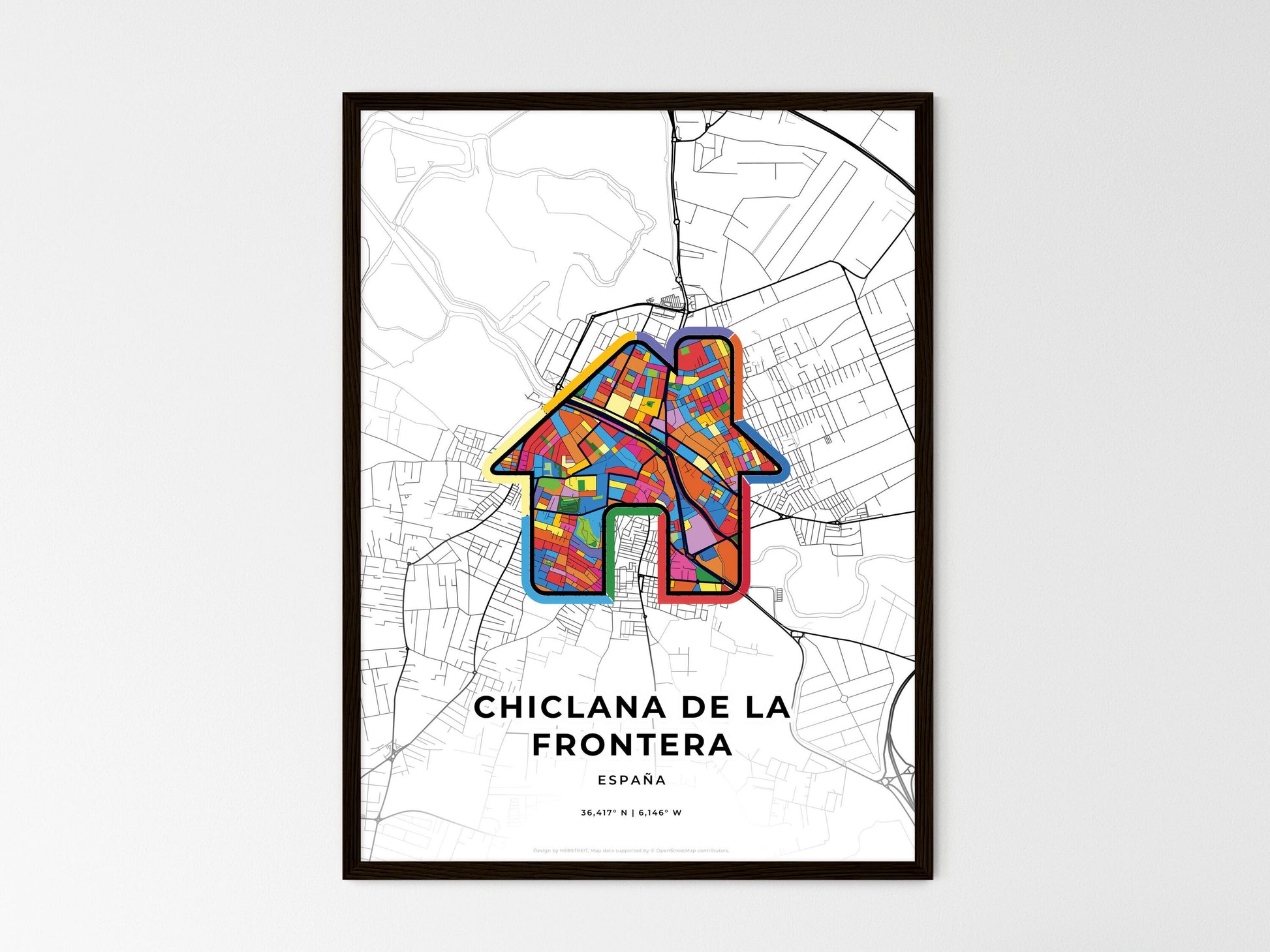 Chiclana De La Frontera Spain wedding art map with home icon