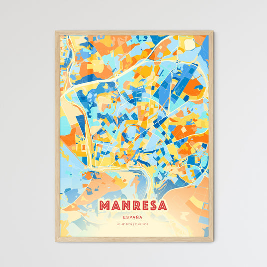 Colorful MANRESA SPAIN Fine Art Map Blue Orange