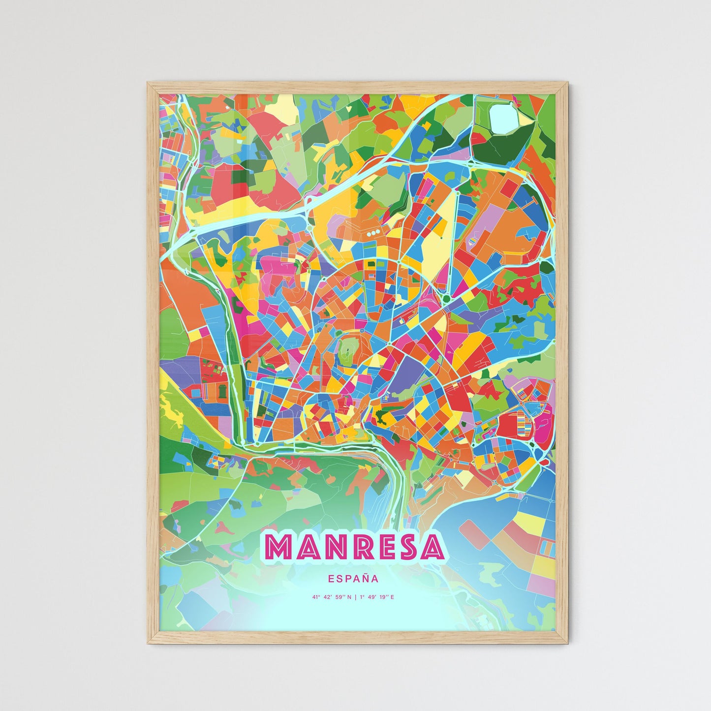 Colorful MANRESA SPAIN Fine Art Map Crazy Colors