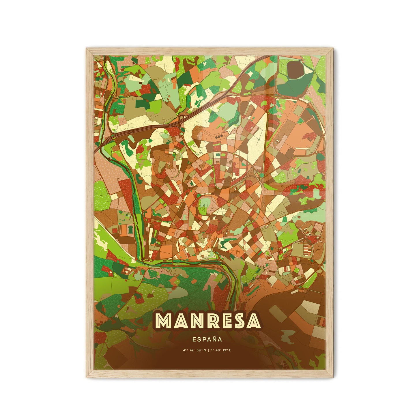 Colorful MANRESA SPAIN Fine Art Map Farmhouse