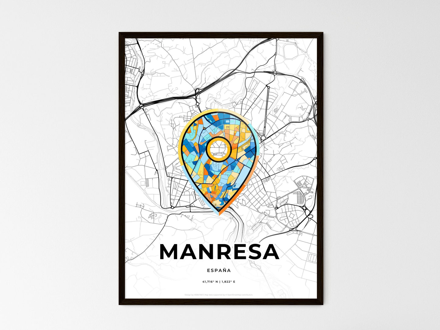 Manresa Spain wedding art map with pointer icon