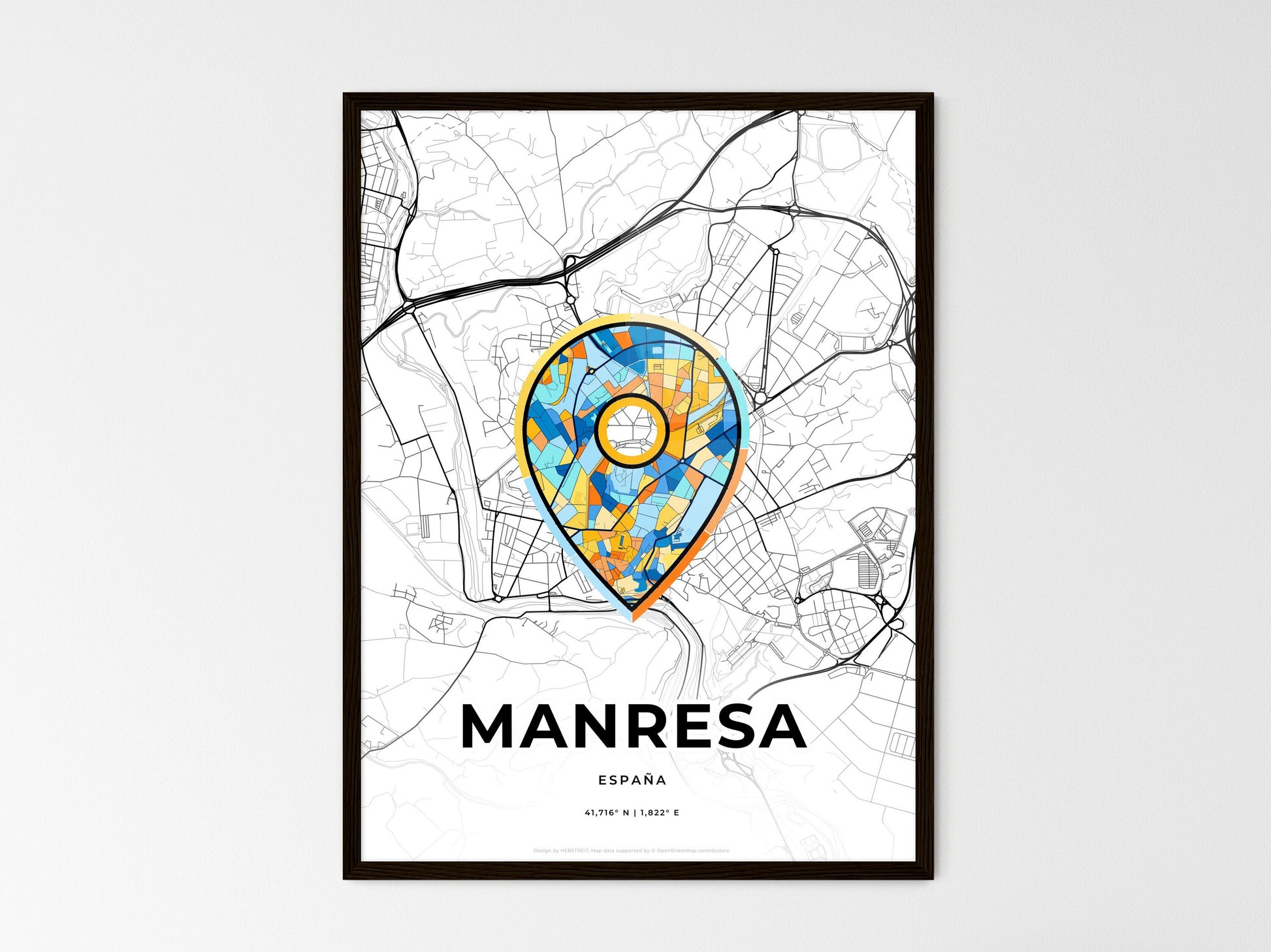 Manresa Spain wedding art map with pointer icon