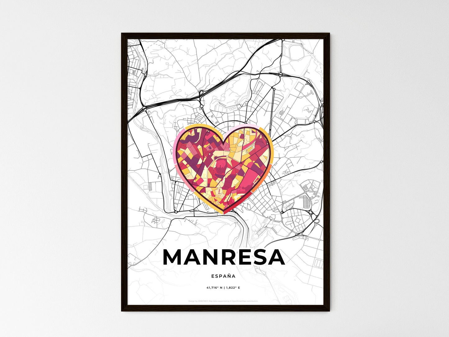 Manresa Spain wedding art map with heart icon