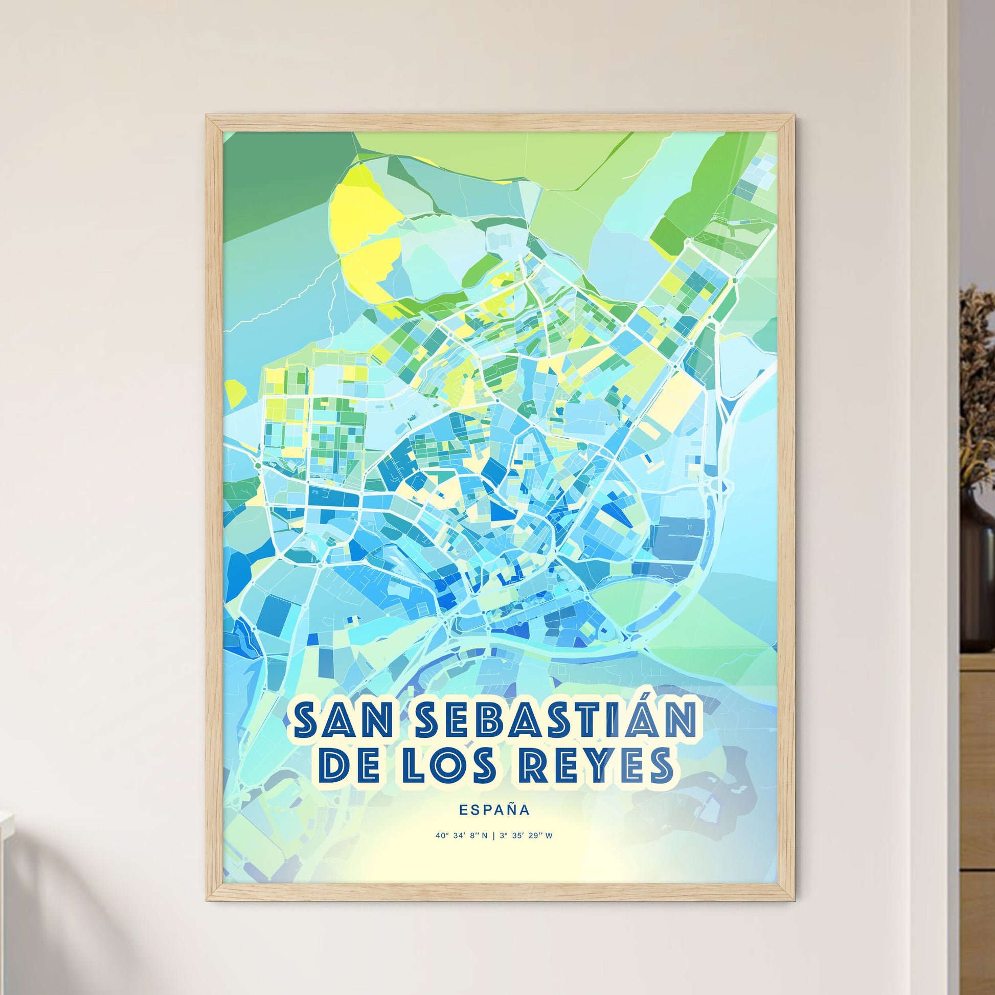 Colorful SAN SEBASTIÁN DE LOS REYES SPAIN Fine Art Map Cool Blue