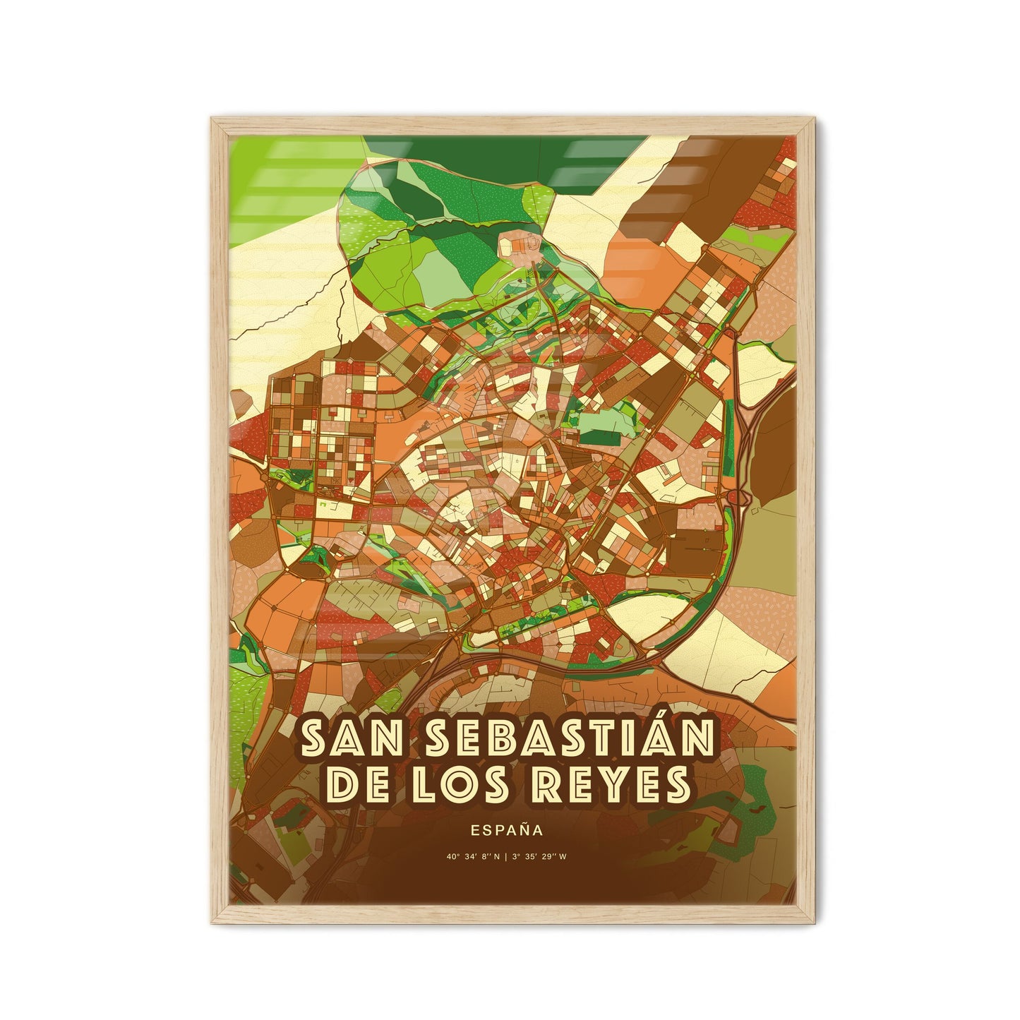 Colorful SAN SEBASTIÁN DE LOS REYES SPAIN Fine Art Map Farmhouse