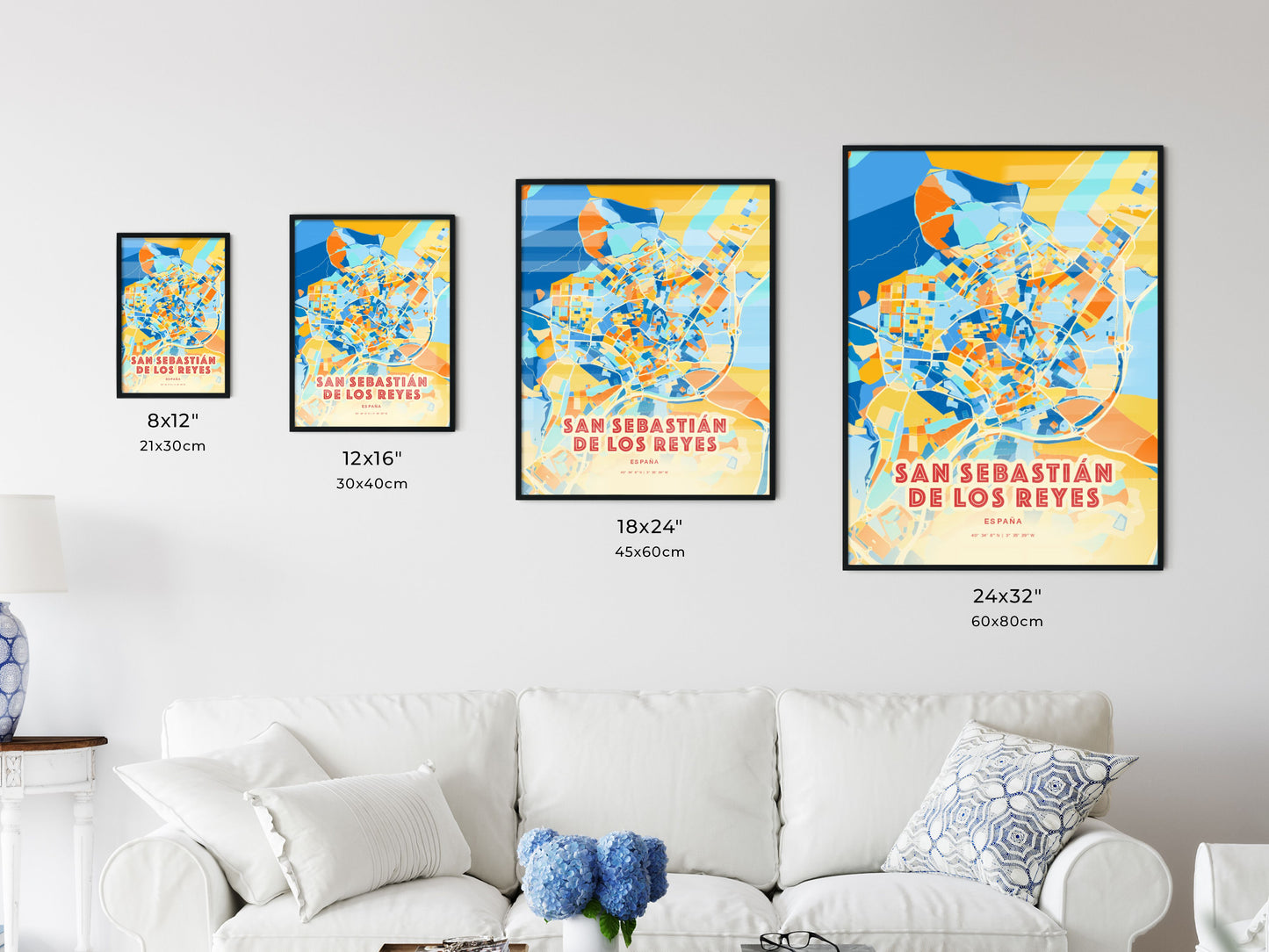 Colorful SAN SEBASTIÁN DE LOS REYES SPAIN Fine Art Map Blue Orange