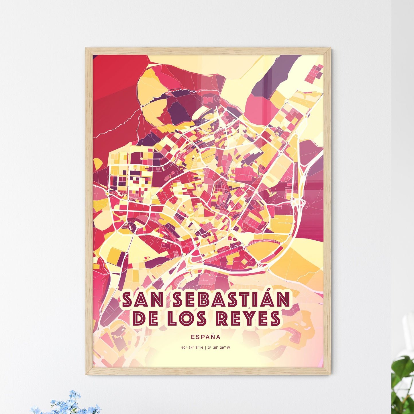 Colorful SAN SEBASTIÁN DE LOS REYES SPAIN Fine Art Map Hot Red