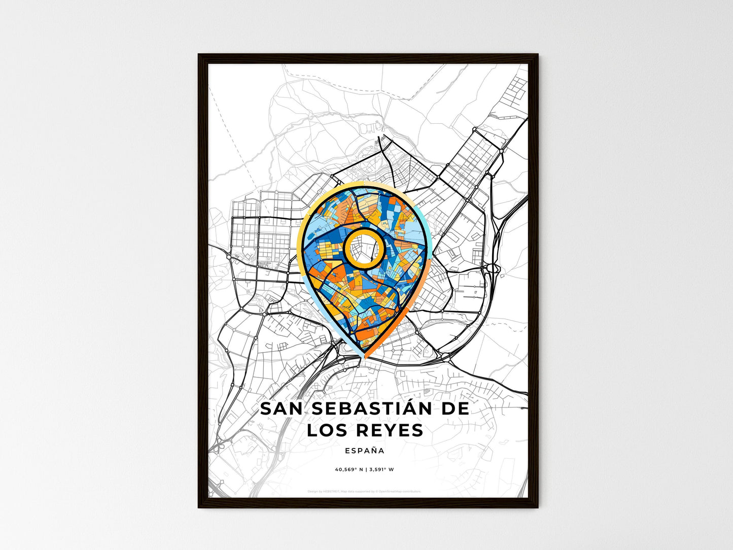 San Sebastián De Los Reyes Spain wedding art map with pointer icon