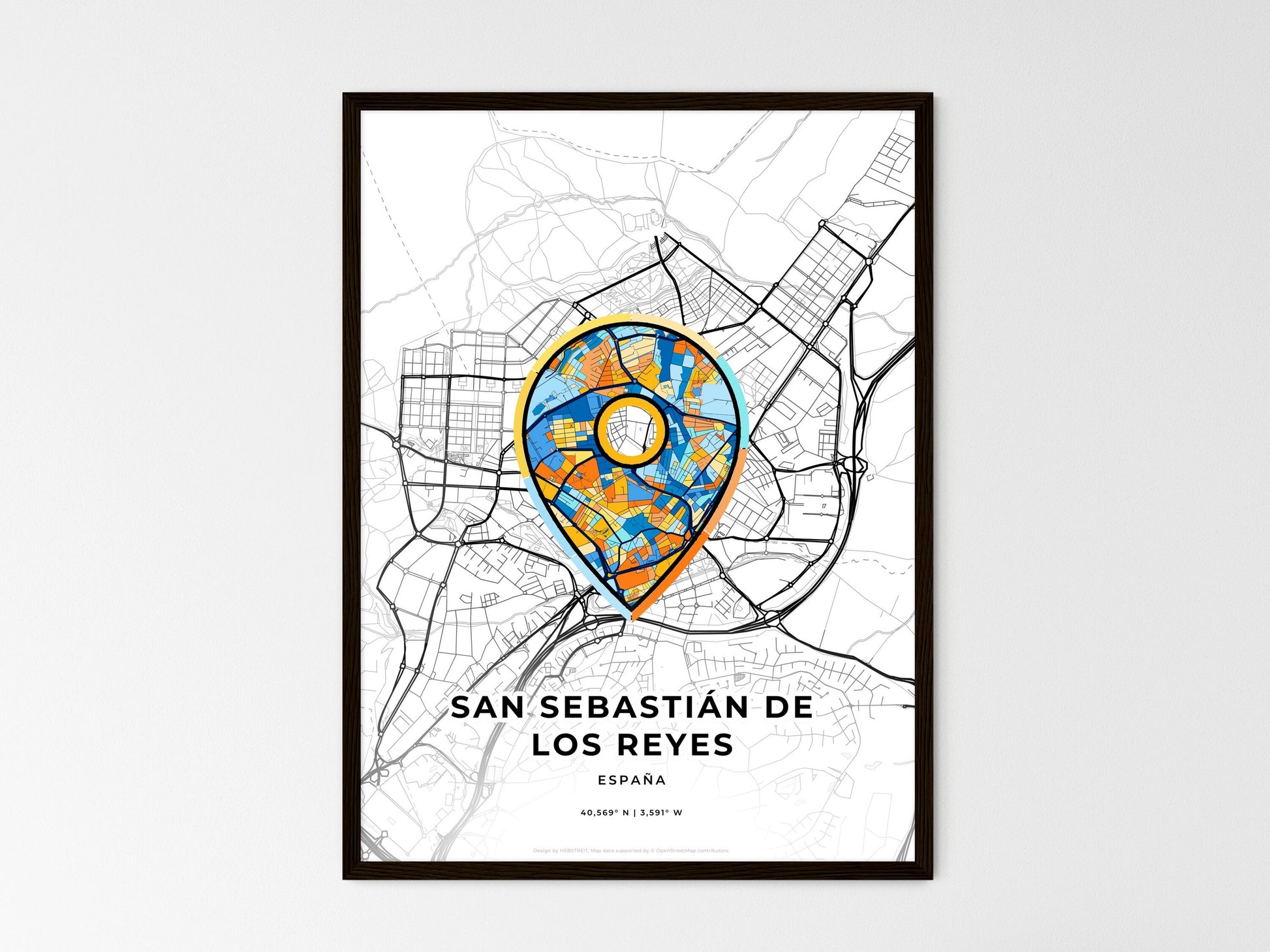 San Sebastián De Los Reyes Spain wedding art map with pointer icon