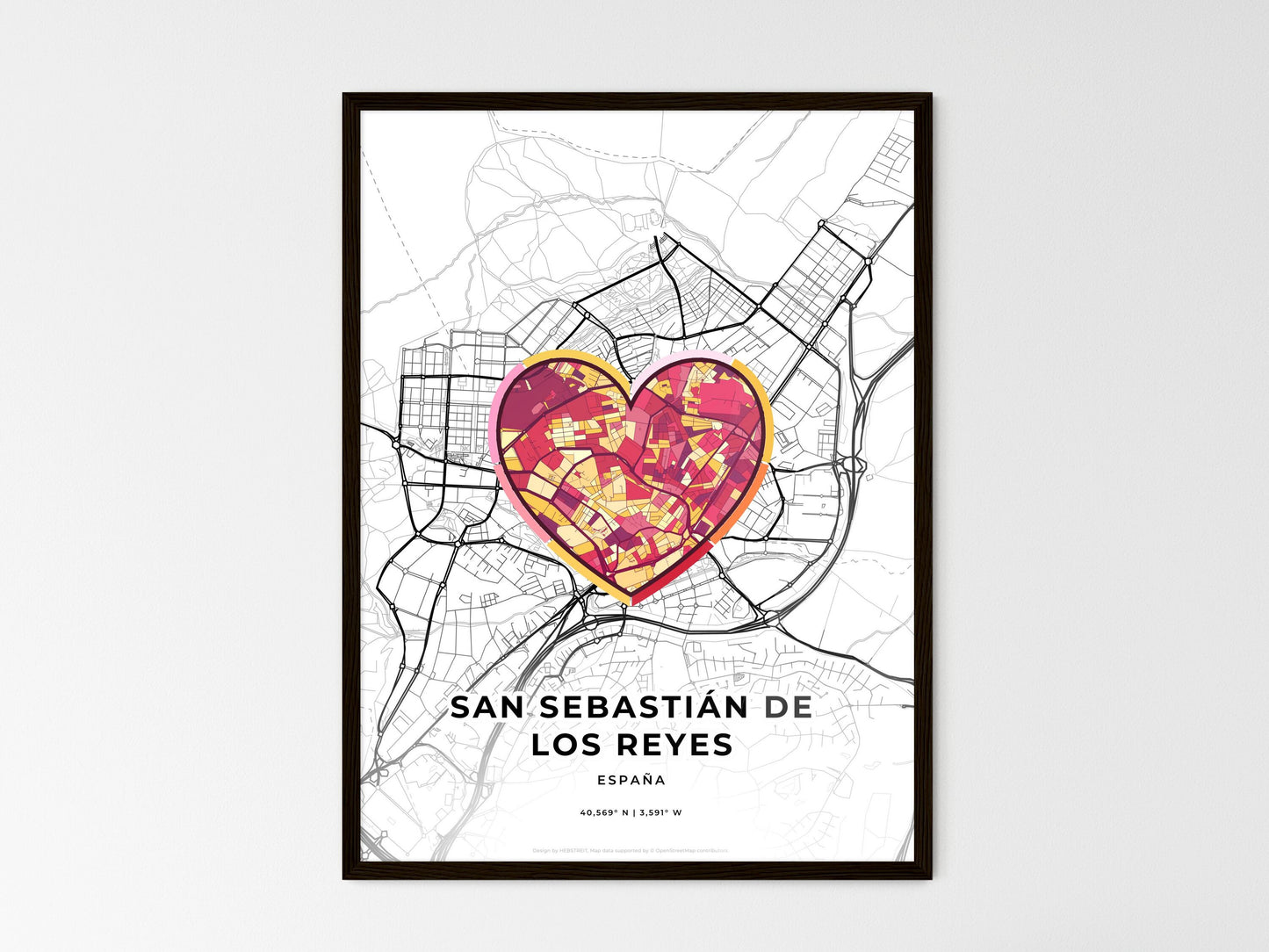 San Sebastián De Los Reyes Spain wedding art map with heart icon