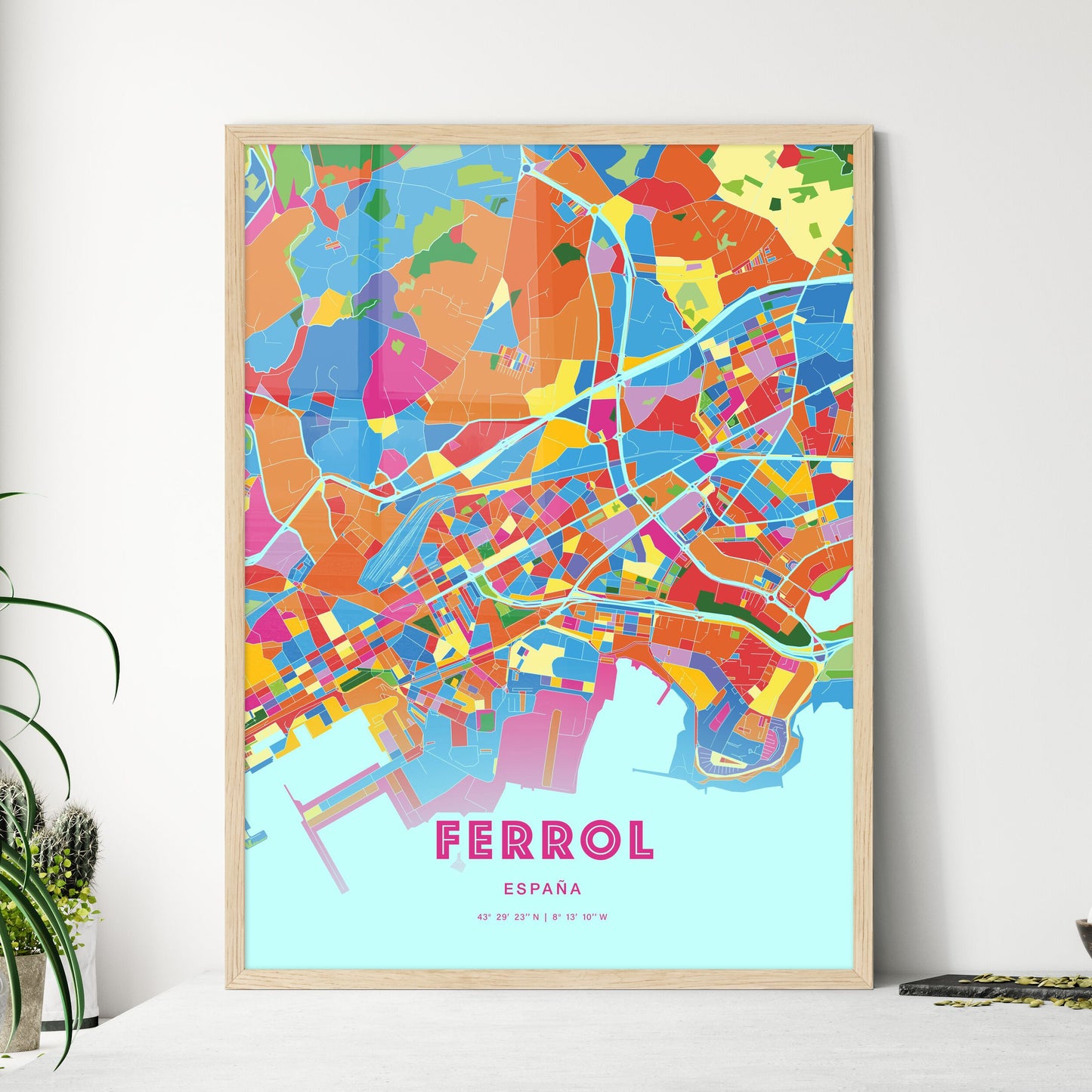Colorful FERROL SPAIN Fine Art Map Crazy Colors
