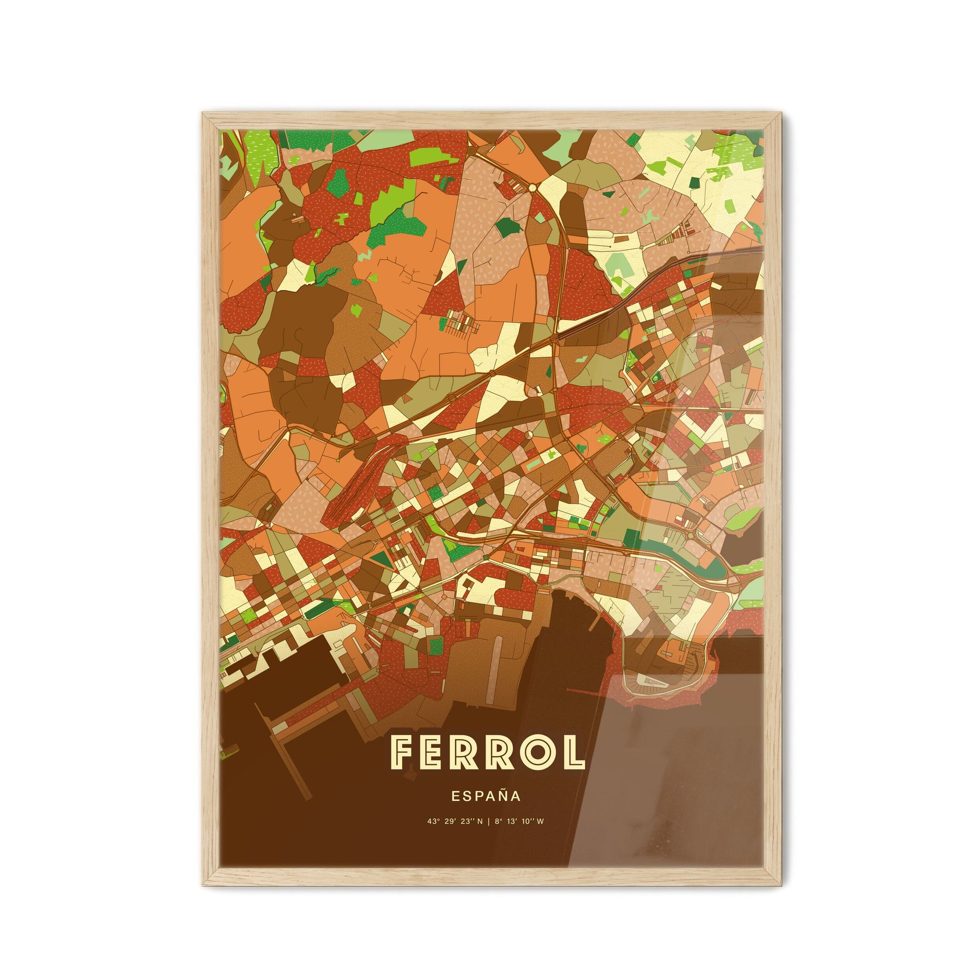 Colorful FERROL SPAIN Fine Art Map Farmhouse