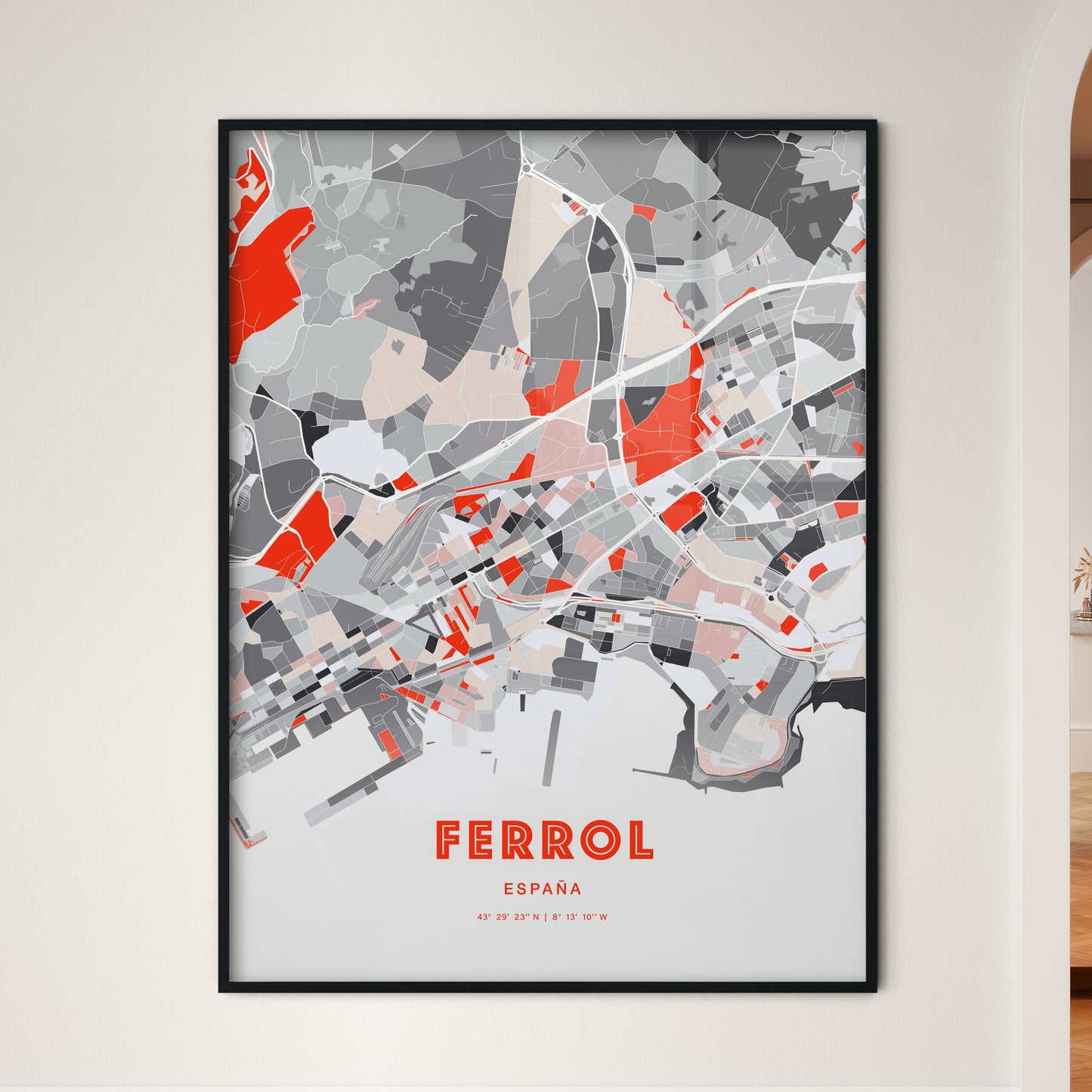 Colorful FERROL SPAIN Fine Art Map Modern