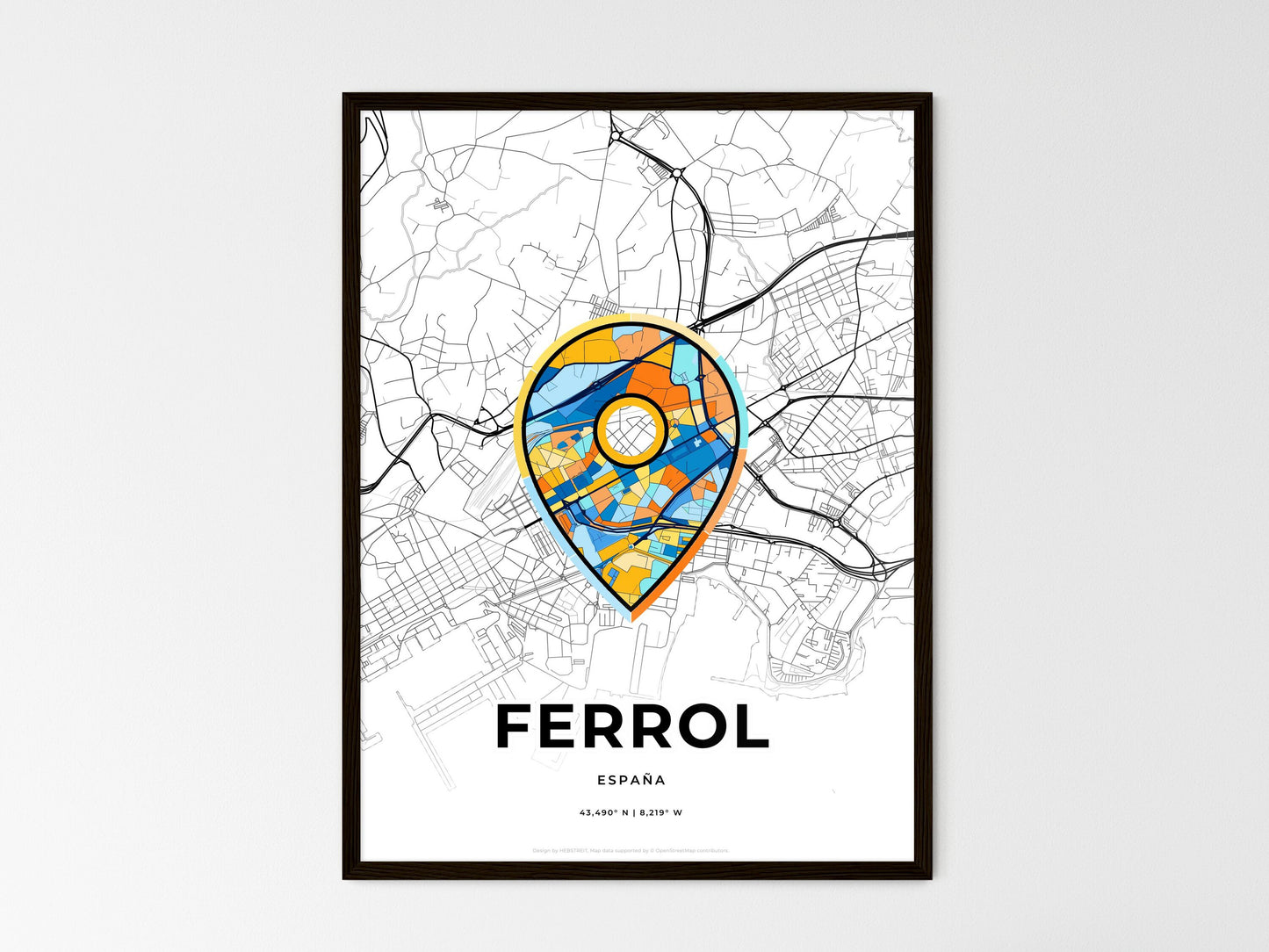 Ferrol Spain wedding art map with pointer icon