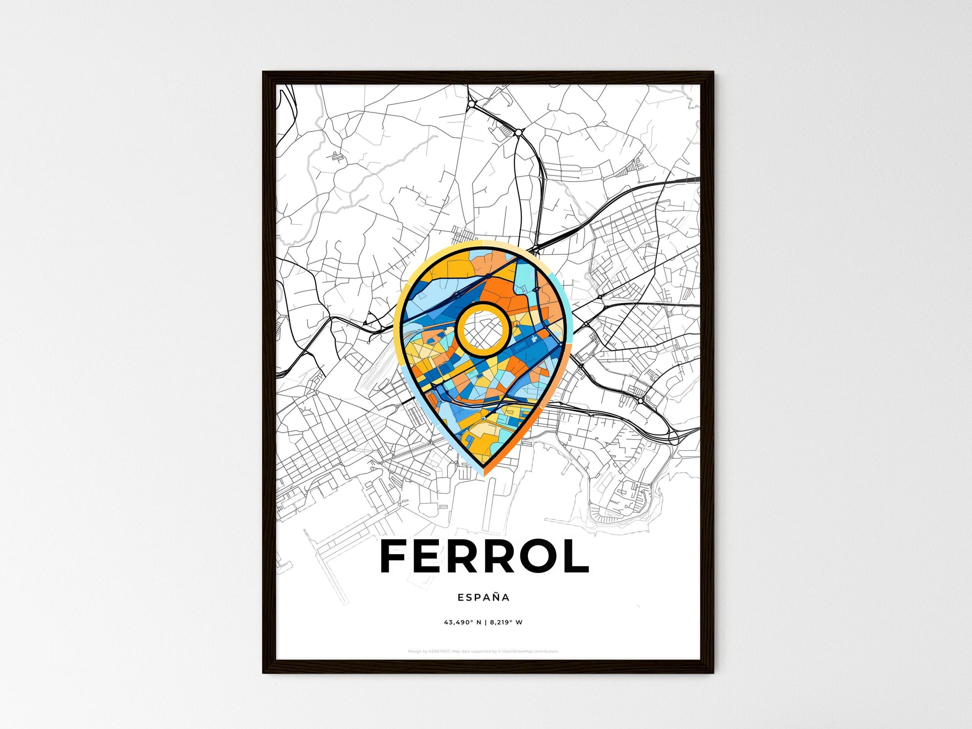 Ferrol Spain wedding art map with pointer icon