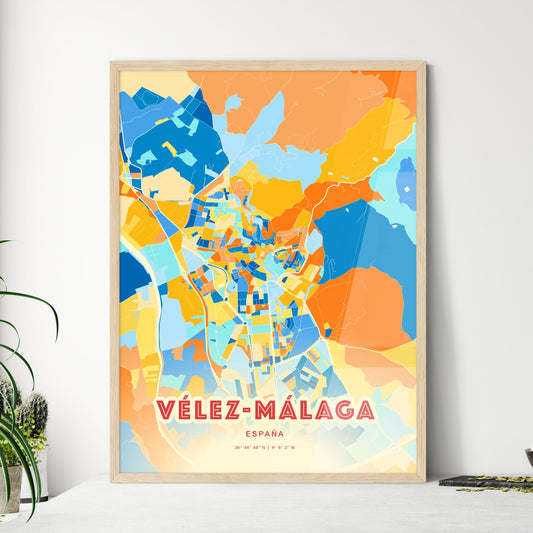 Colorful VÉLEZ-MÁLAGA SPAIN Fine Art Map Blue Orange