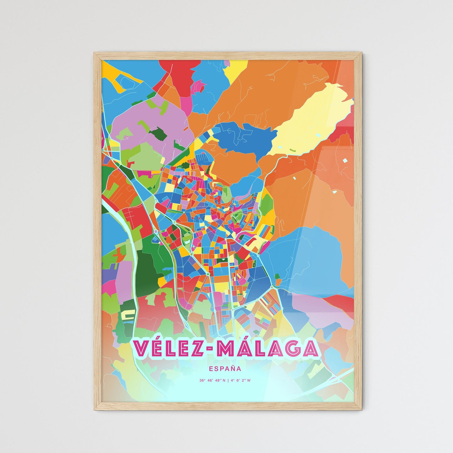 Colorful VÉLEZ-MÁLAGA SPAIN Fine Art Map Crazy Colors