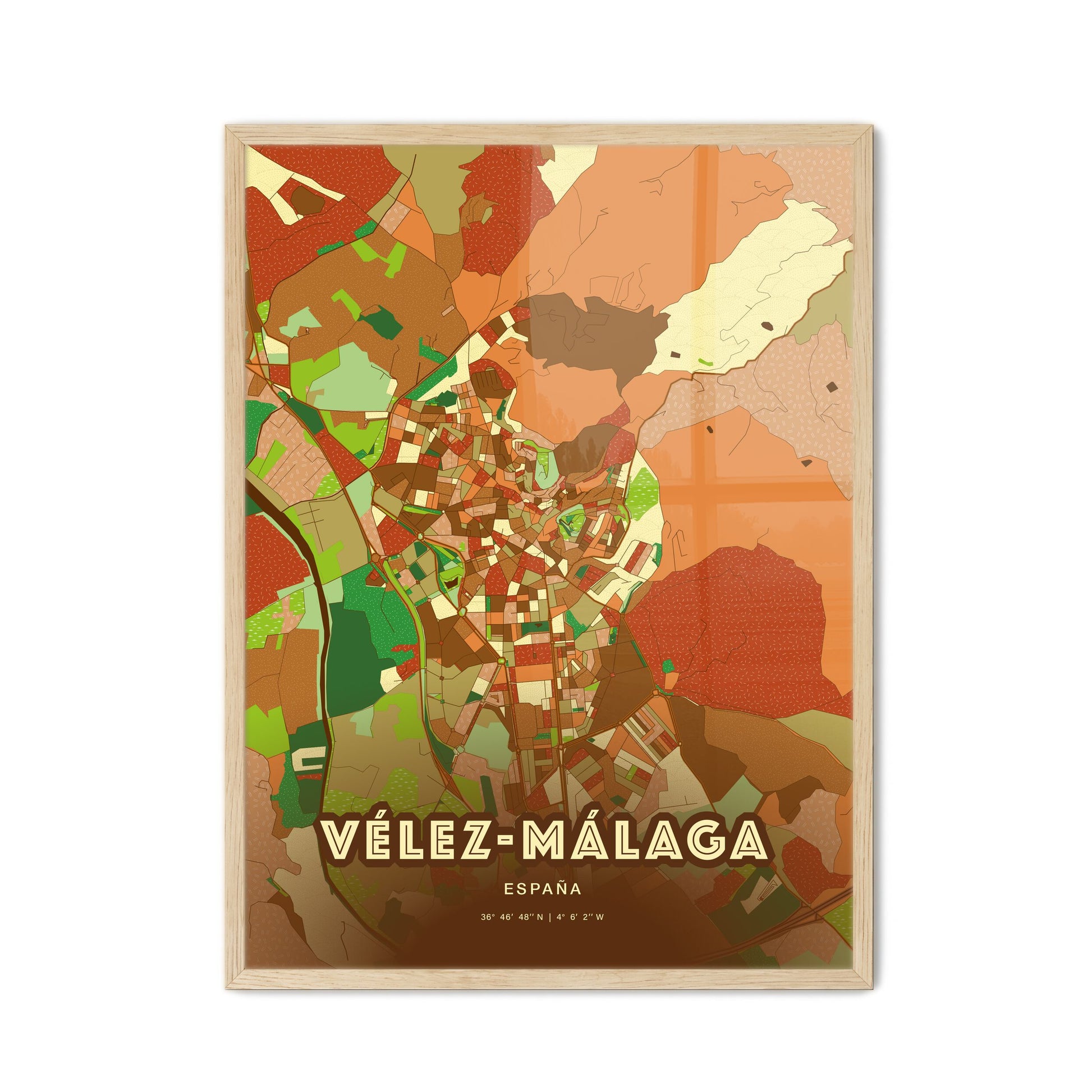 Colorful VÉLEZ-MÁLAGA SPAIN Fine Art Map Farmhouse