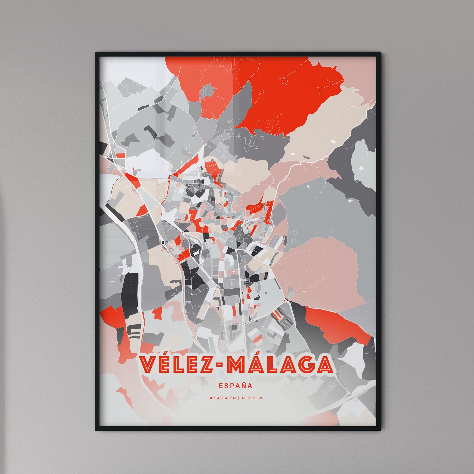 Colorful VÉLEZ-MÁLAGA SPAIN Fine Art Map Modern