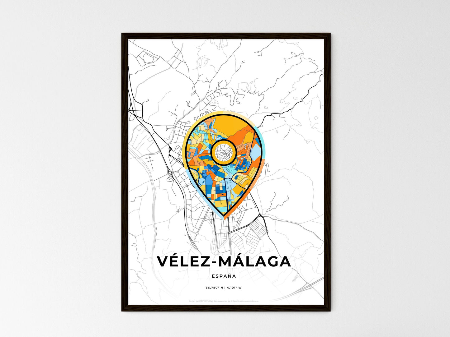 Vélez-Málaga Spain wedding art map with pointer icon