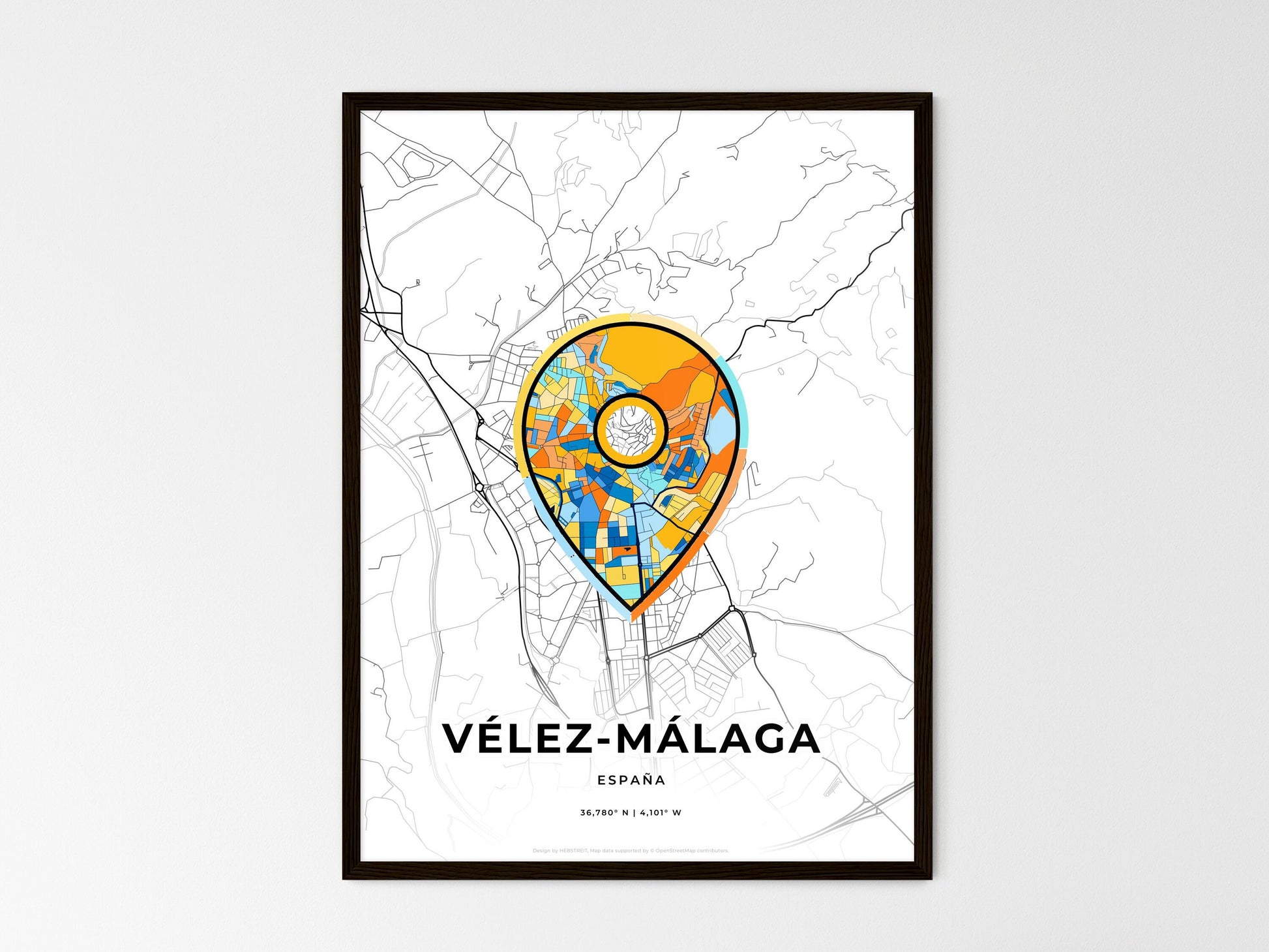 Vélez-Málaga Spain wedding art map with pointer icon
