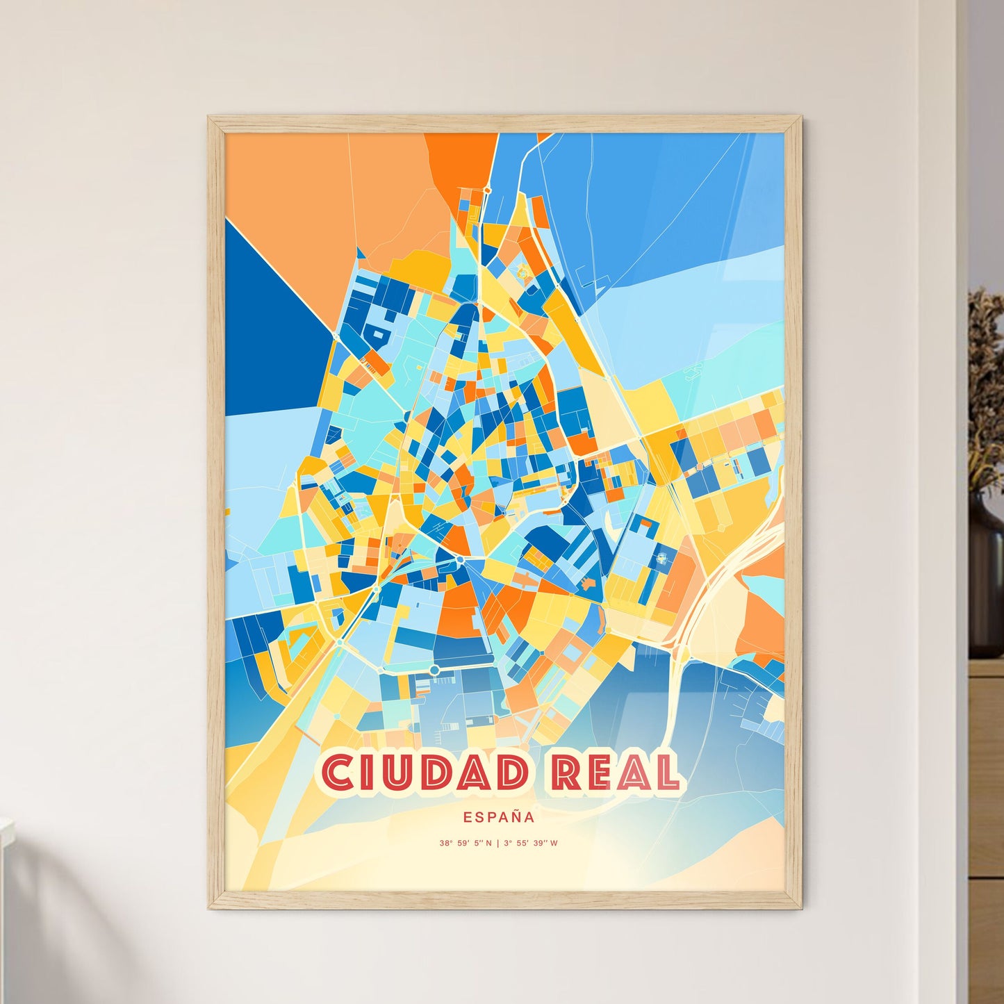 Colorful CIUDAD REAL SPAIN Fine Art Map Blue Orange