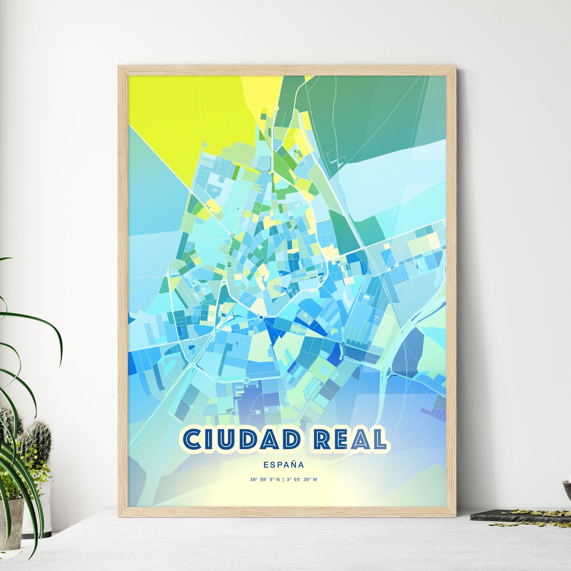 Colorful CIUDAD REAL SPAIN Fine Art Map Cool Blue