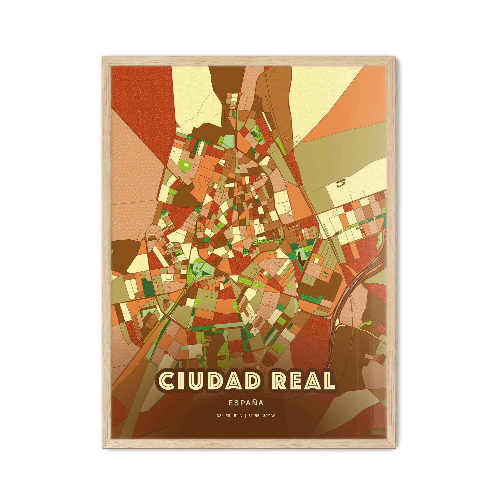 Colorful CIUDAD REAL SPAIN Fine Art Map Farmhouse