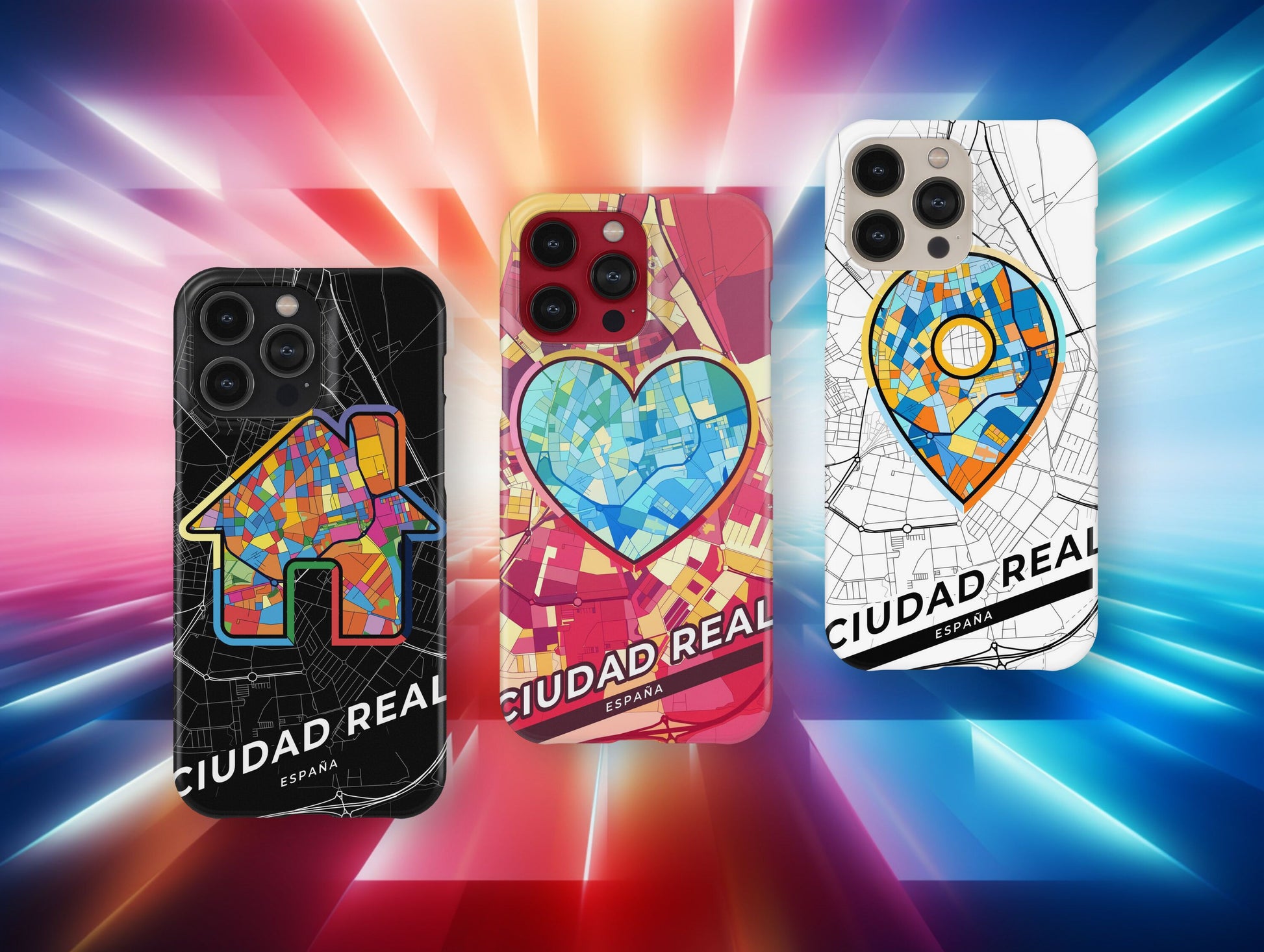 Ciudad Real Spain slim phone case with colorful icon. Birthday, wedding or housewarming gift. Couple match cases.