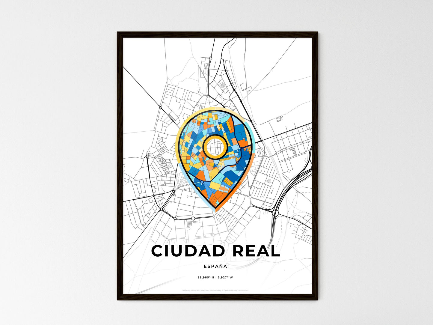Ciudad Real Spain wedding art map with pointer icon