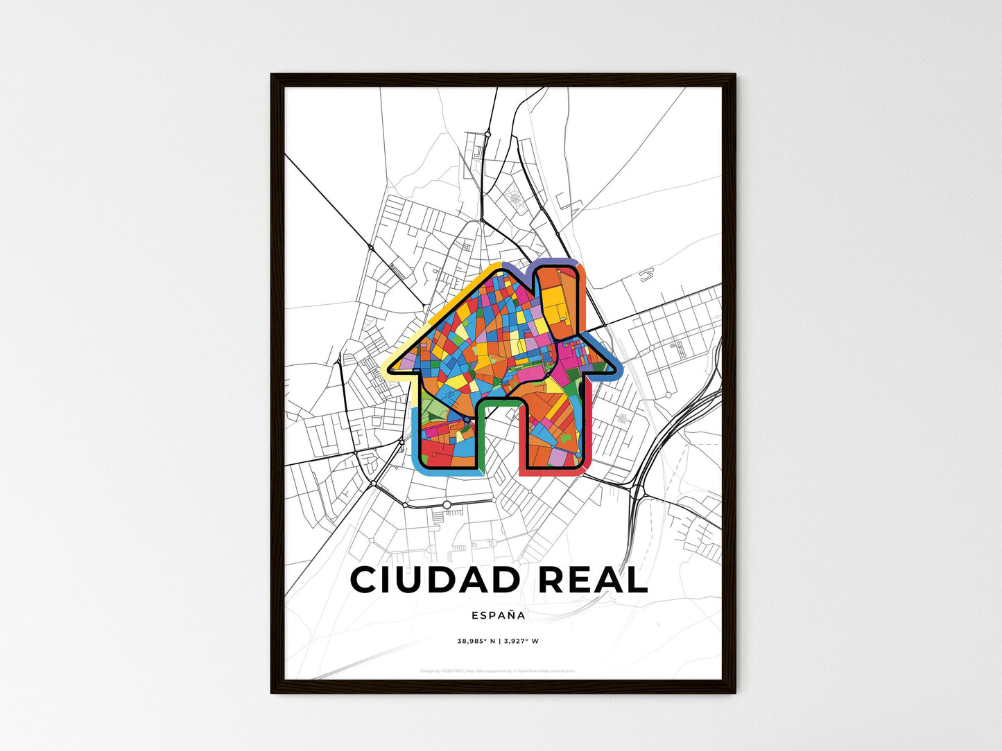Ciudad Real Spain wedding art map with home icon