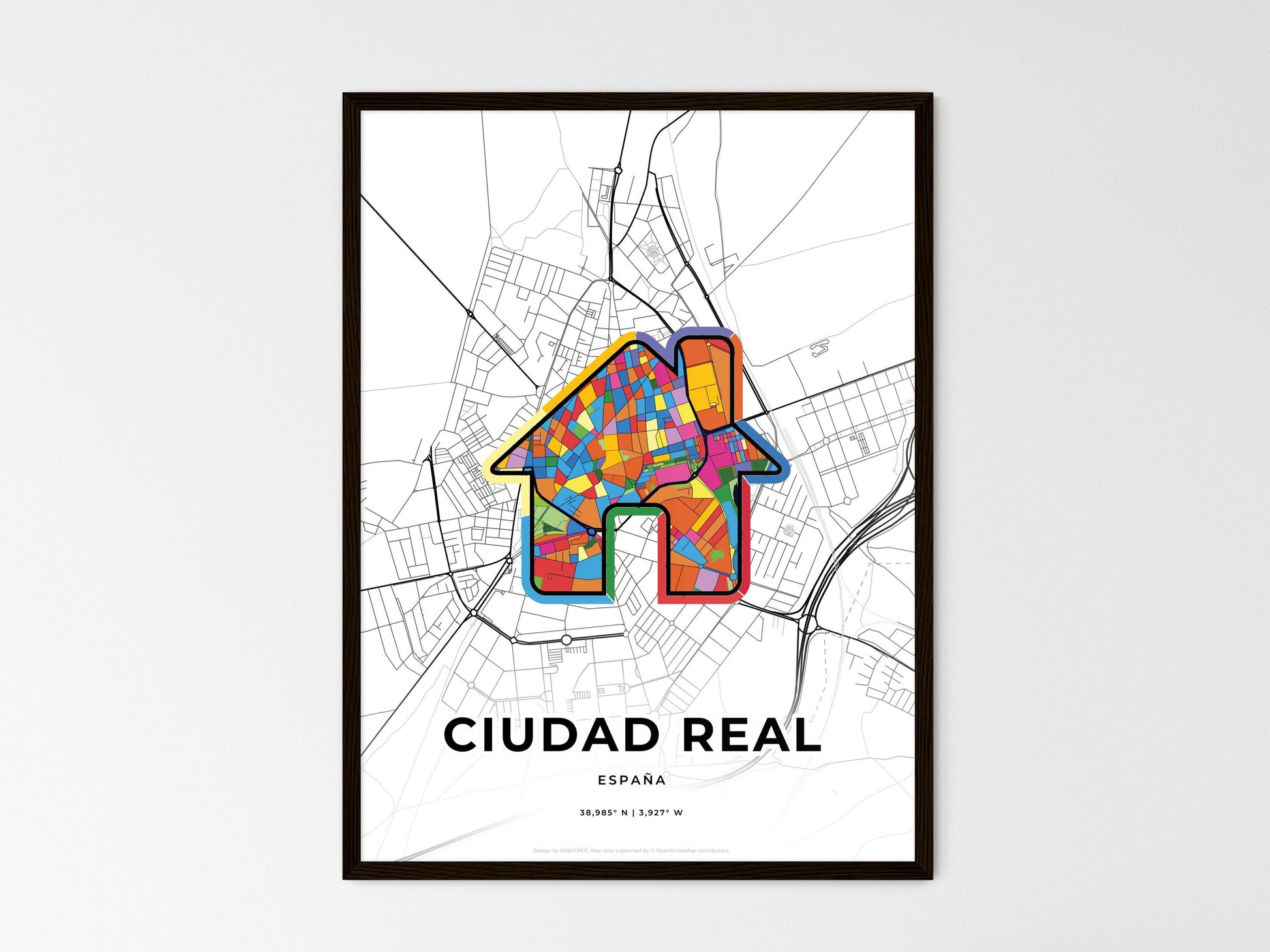 Ciudad Real Spain wedding art map with home icon